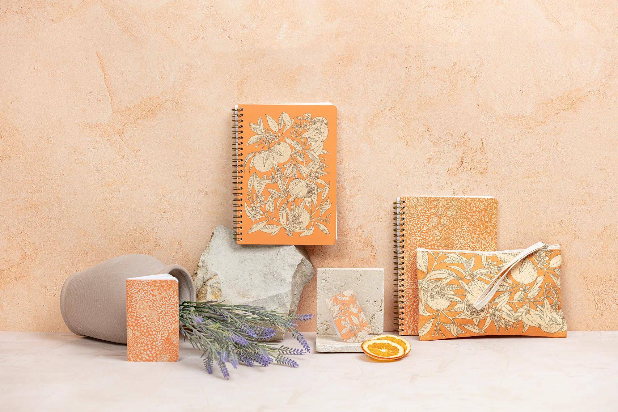 Clairefontaine 4x Schlampermäppchen Baumwolle 22x16 cm, orange Motiven 116361C