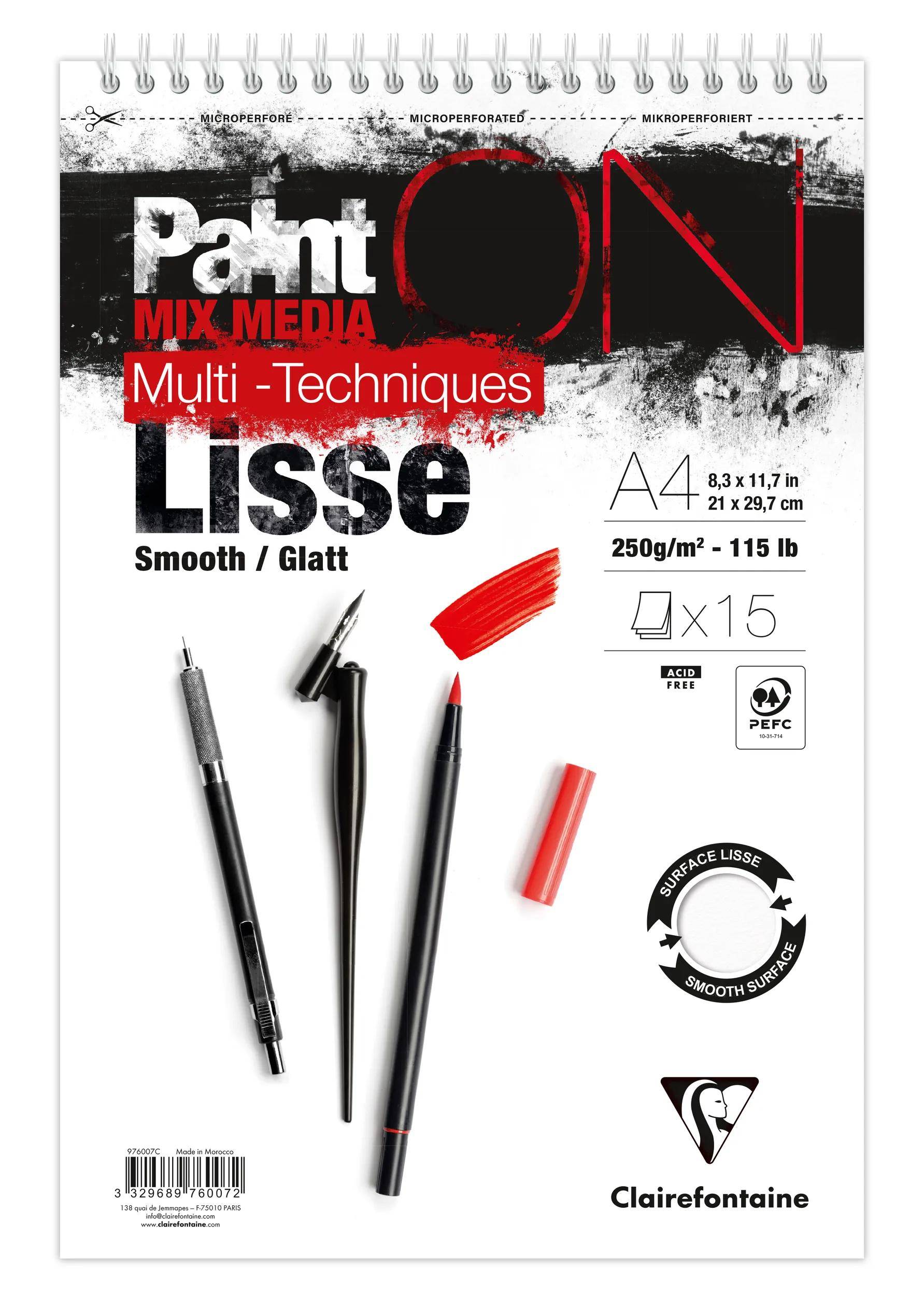 Clairefontaine 4x PaintON-glatt Spir 15Bl 250 g A4+ 976007C