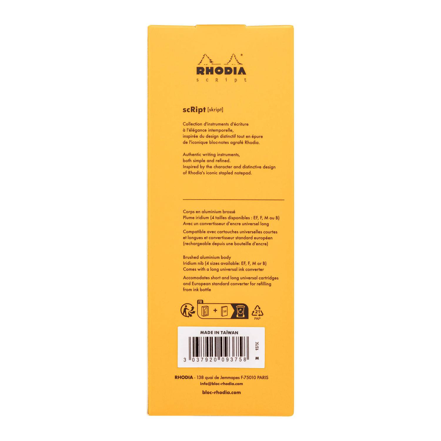 Rhodia Rhodia scRipt, Füllfederhalter, Federstärke M - Orange 9375C