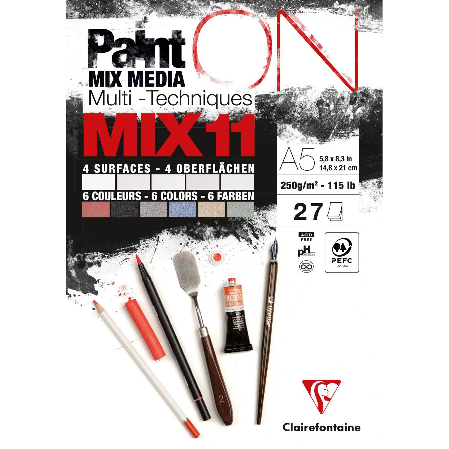 Clairefontaine 4x PaintON MIX11 27Bl 5B*3Bl+6C*2F A5 976010C