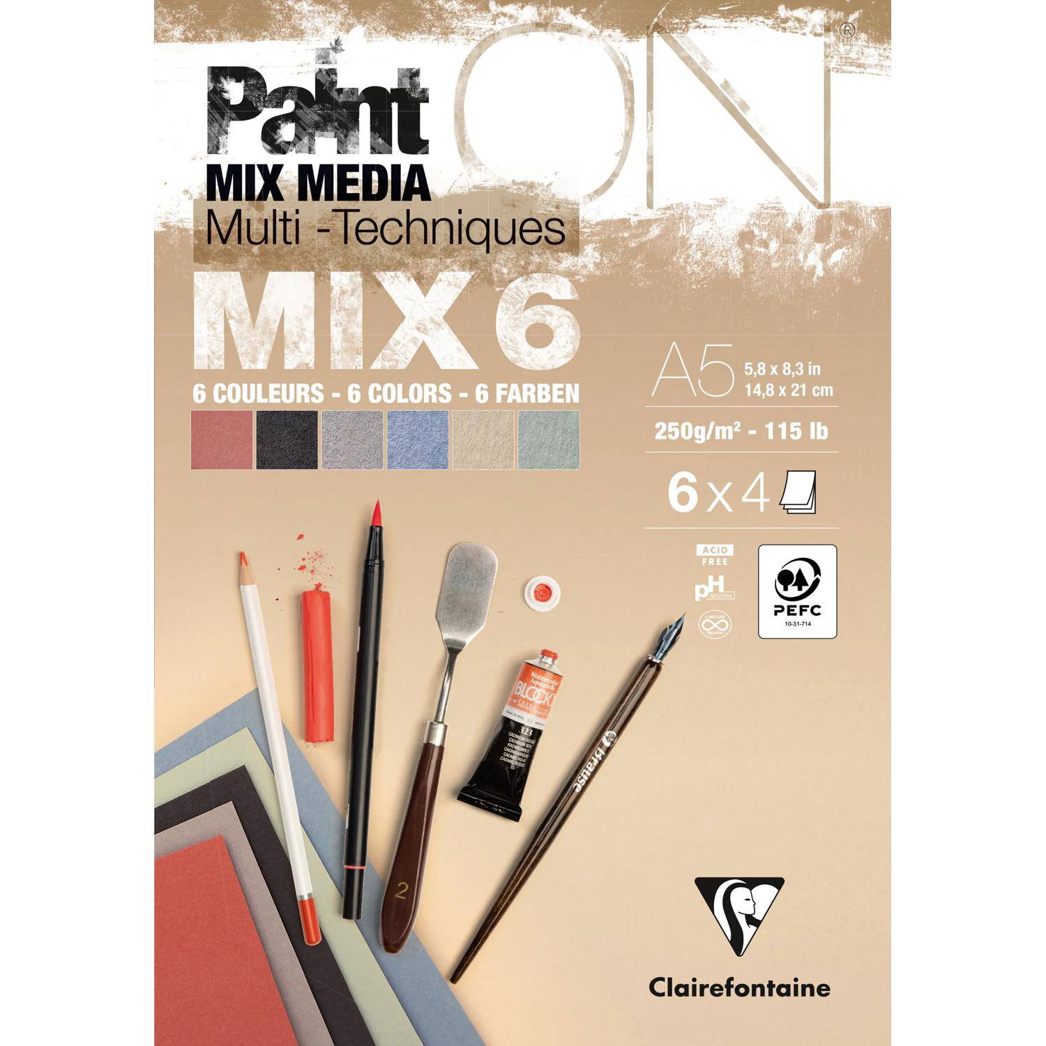 Clairefontaine 4x PaintON-MIX6 24 Blatt 6x4Bl A5 976014C