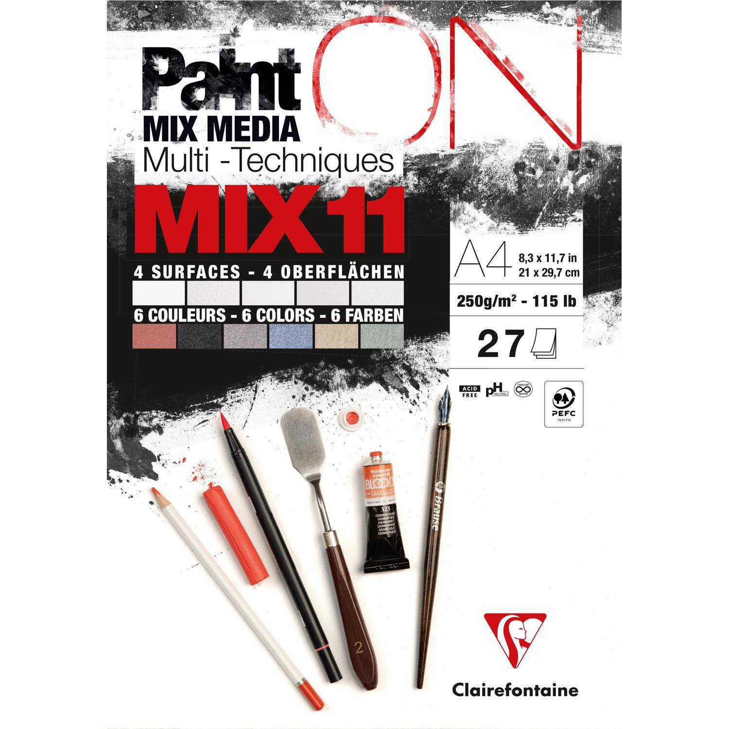 Clairefontaine 4x PaintON MIX11 27Bl 5B*3Bl+6C*2F A4 976011C