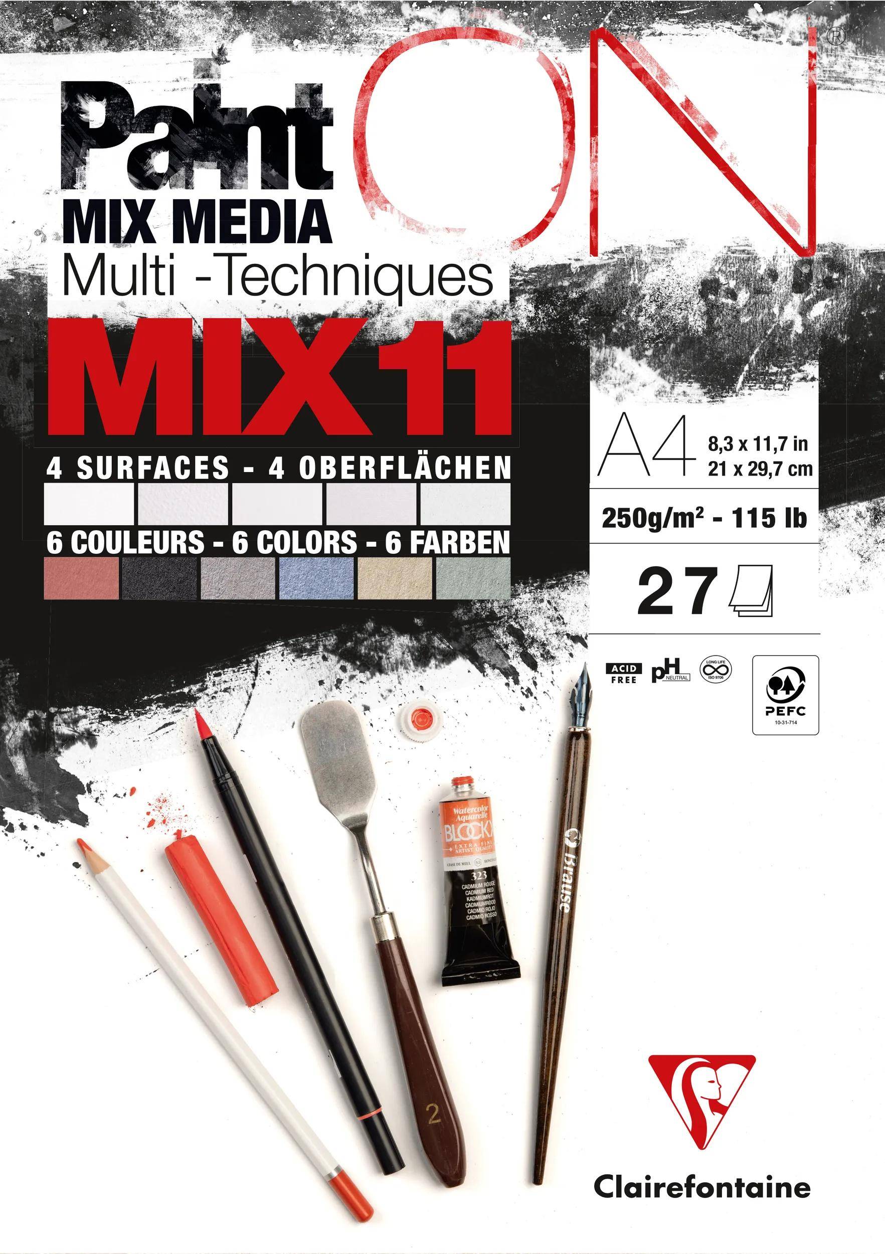 Clairefontaine 4x PaintON MIX11 27Bl 5B*3Bl+6C*2F A4 976011C