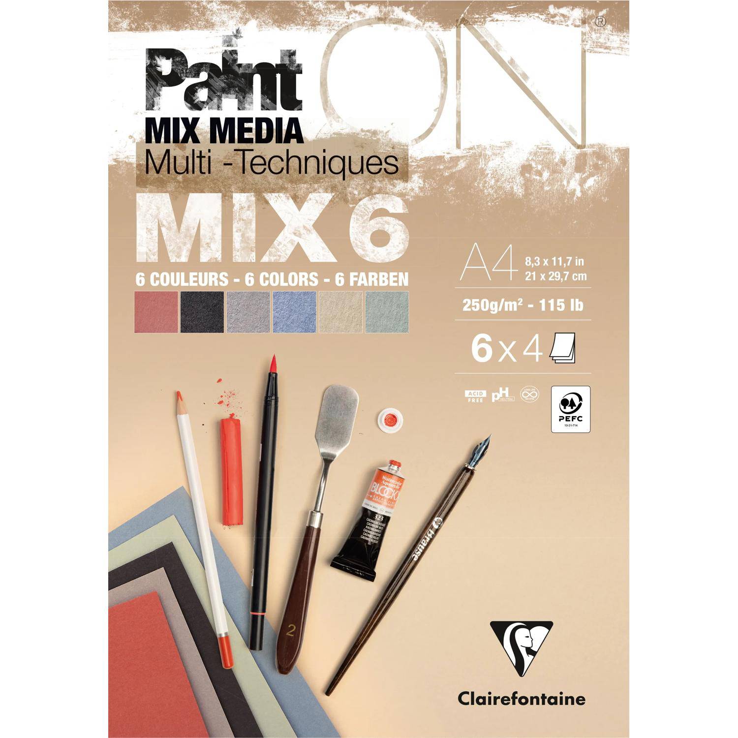 Clairefontaine 4x PaintON MIX6 24 Blatt 6x4Bl A4 976015C