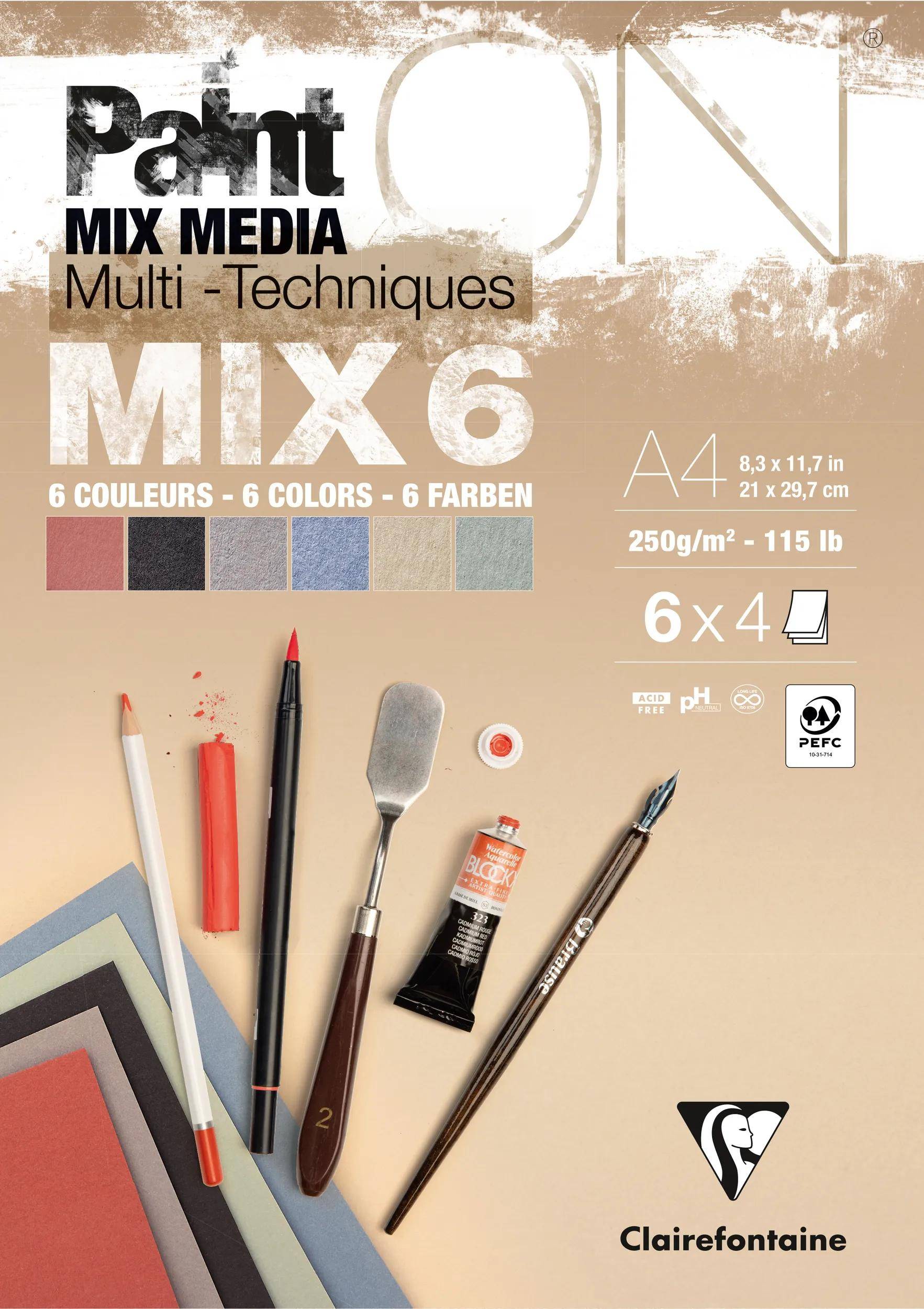 Clairefontaine 4x PaintON MIX6 24 Blatt 6x4Bl A4 976015C