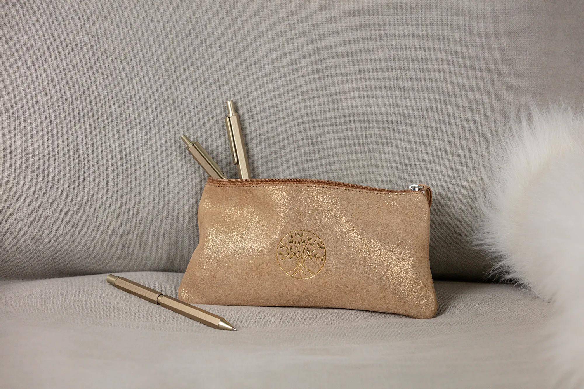Clairefontaine 4x flaches Schlampermäppchen Leder, Baum, 22x11 cm Gold 116289C