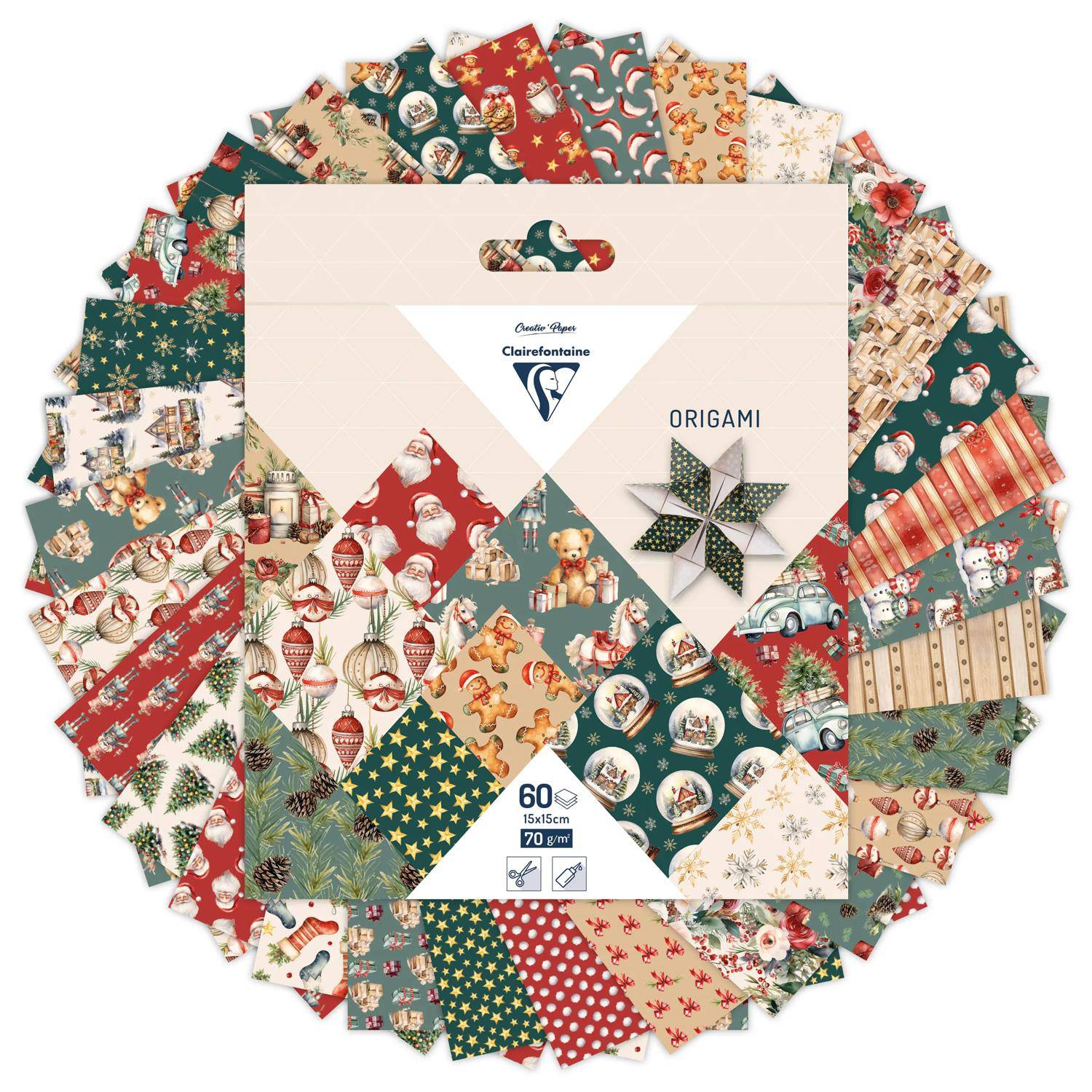 Clairefontaine 5x Origami 60Bl 15x15 70g Weihnachten 95639C