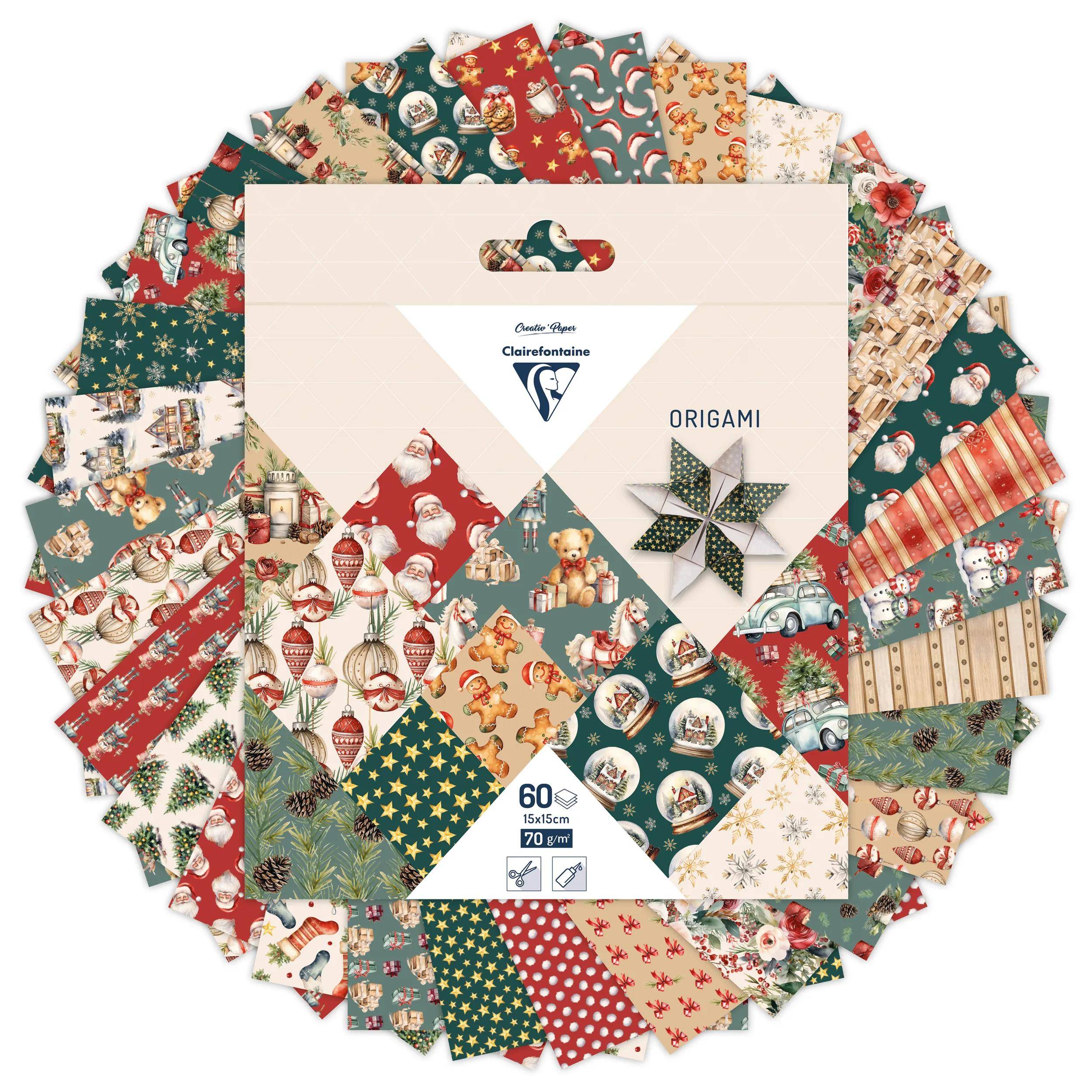 Clairefontaine 5x Origami 60Bl 15x15 70g Weihnachten 95639C