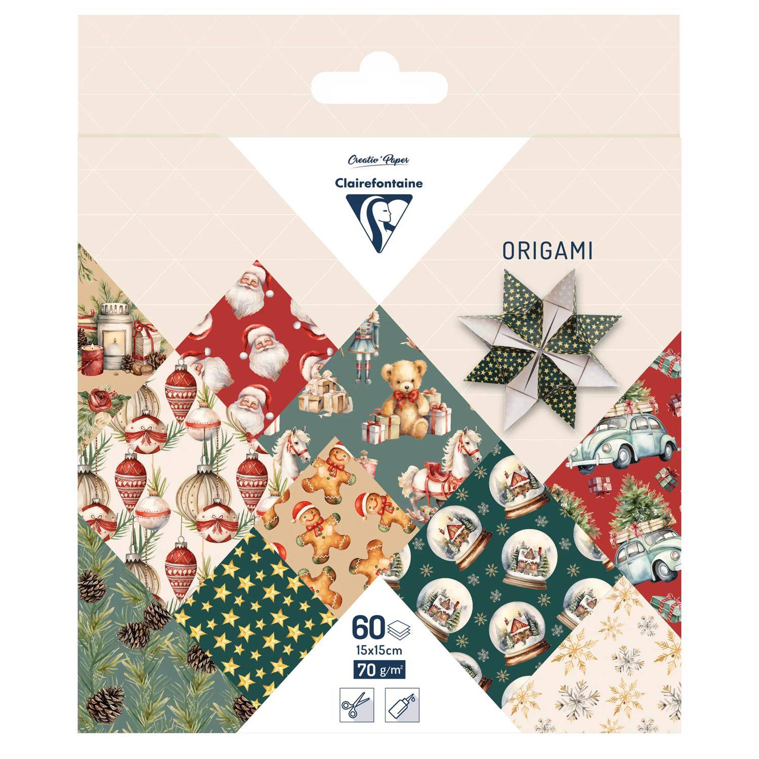 Clairefontaine 5x Origami 60Bl 15x15 70g Weihnachten 95639C