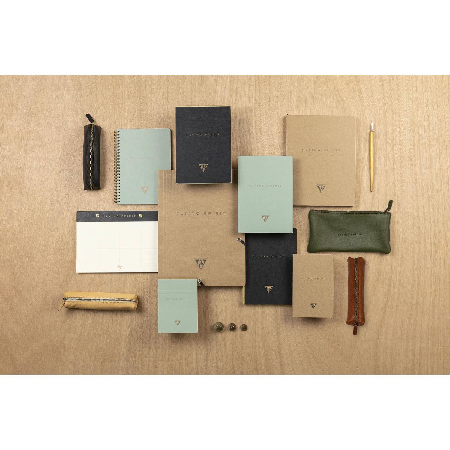 Clairefontaine 6x Schlampermäppchen aus Leder 18x5,5 cm Khaki 107512C