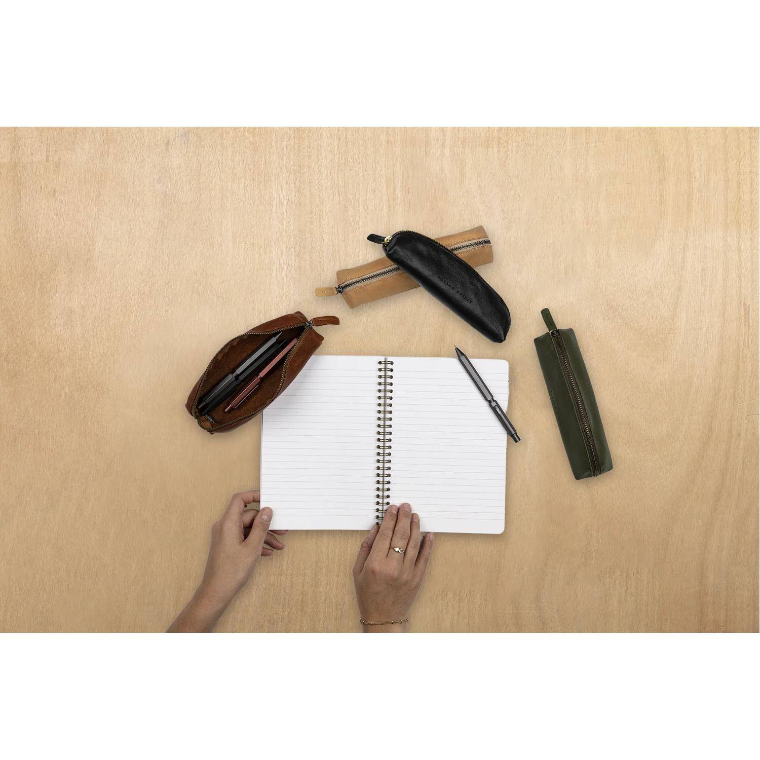 Clairefontaine 6x Schlampermäppchen aus Leder 18x5,5 cm Khaki 107512C