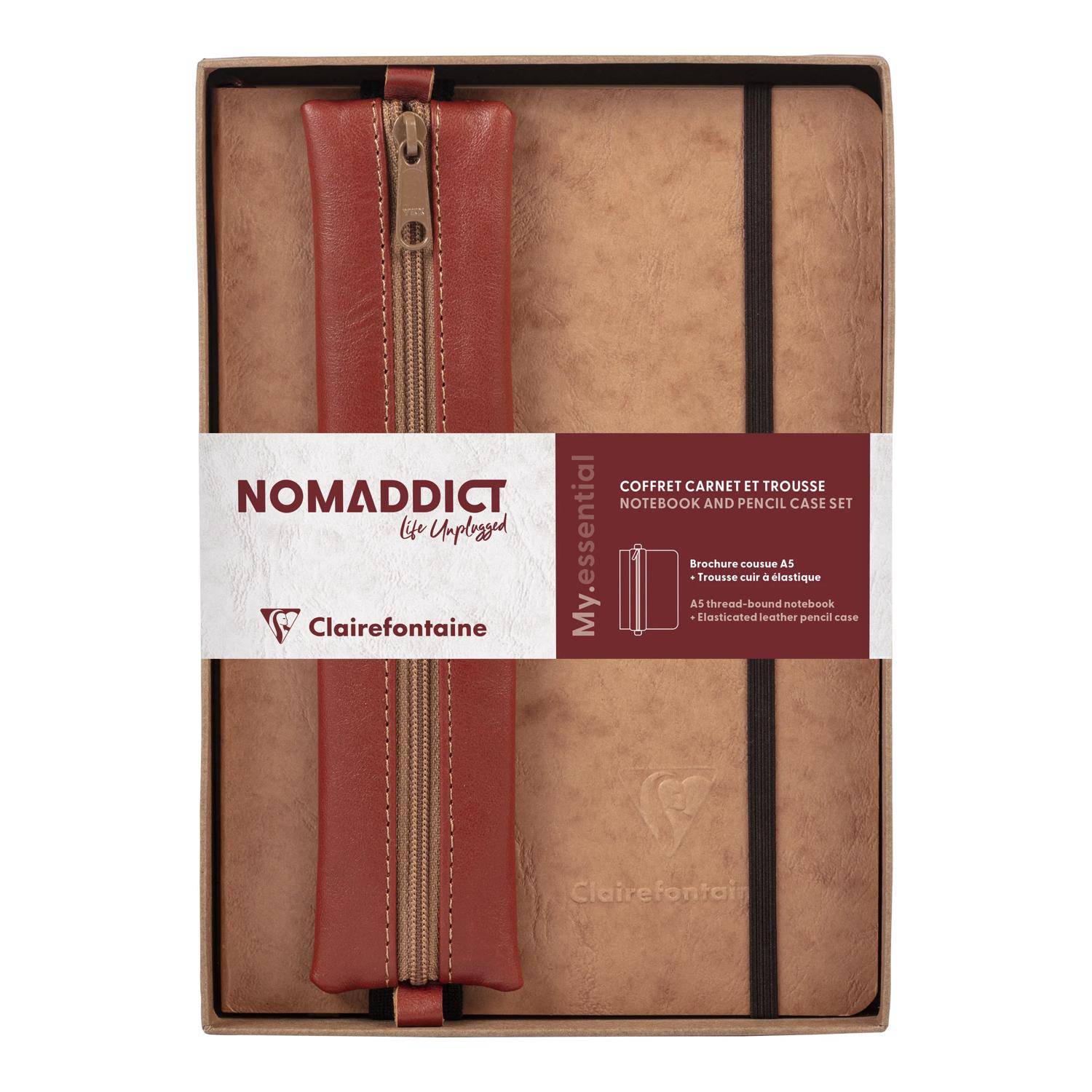 Clairefontaine Set, Notizbuch A5 liniert + Federmäppchen, tabak 793469C