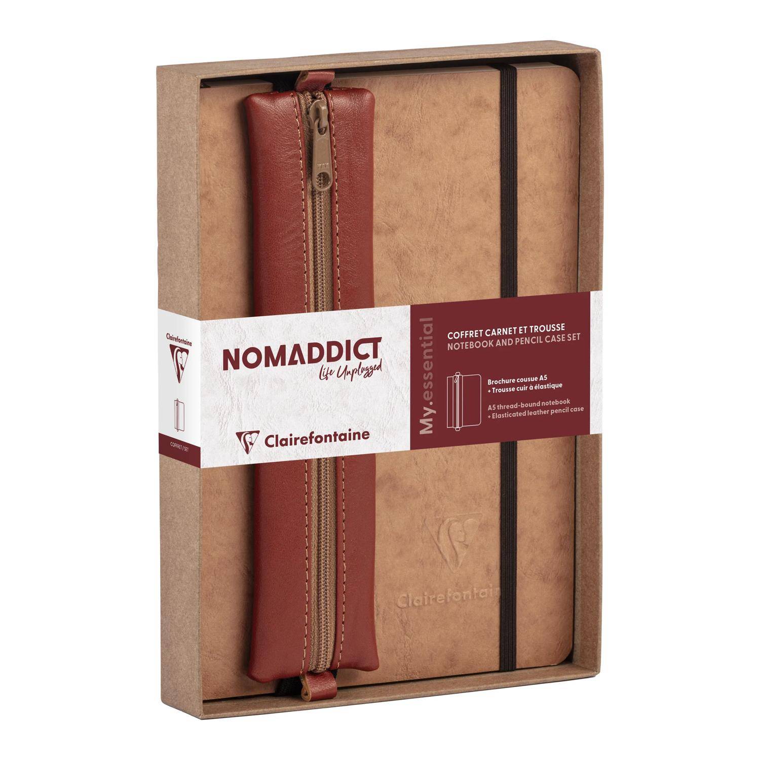 Clairefontaine Set, Notizbuch A5 liniert + Federmäppchen, tabak 793469C