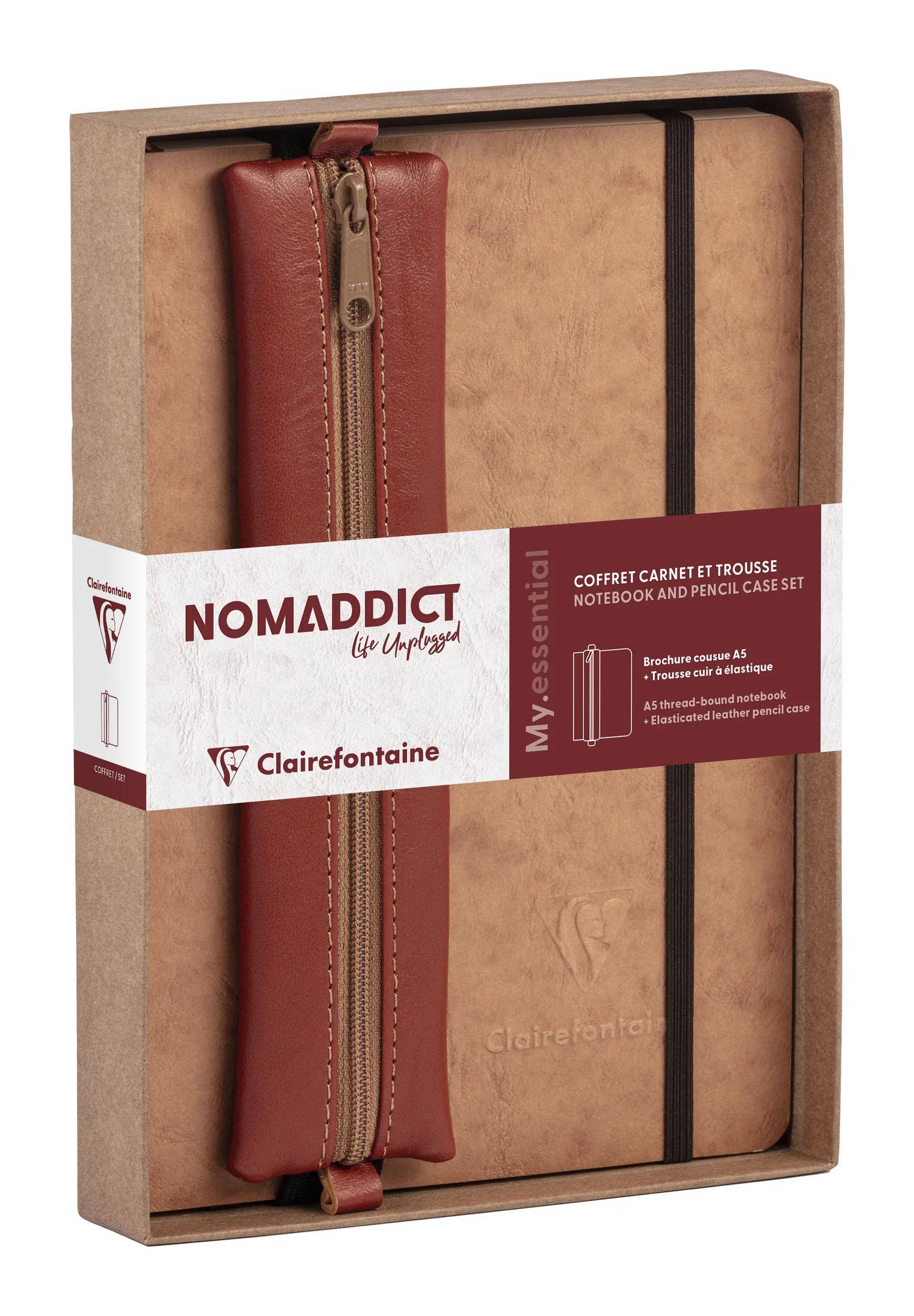 Clairefontaine Set, Notizbuch A5 liniert + Federmäppchen, tabak 793469C