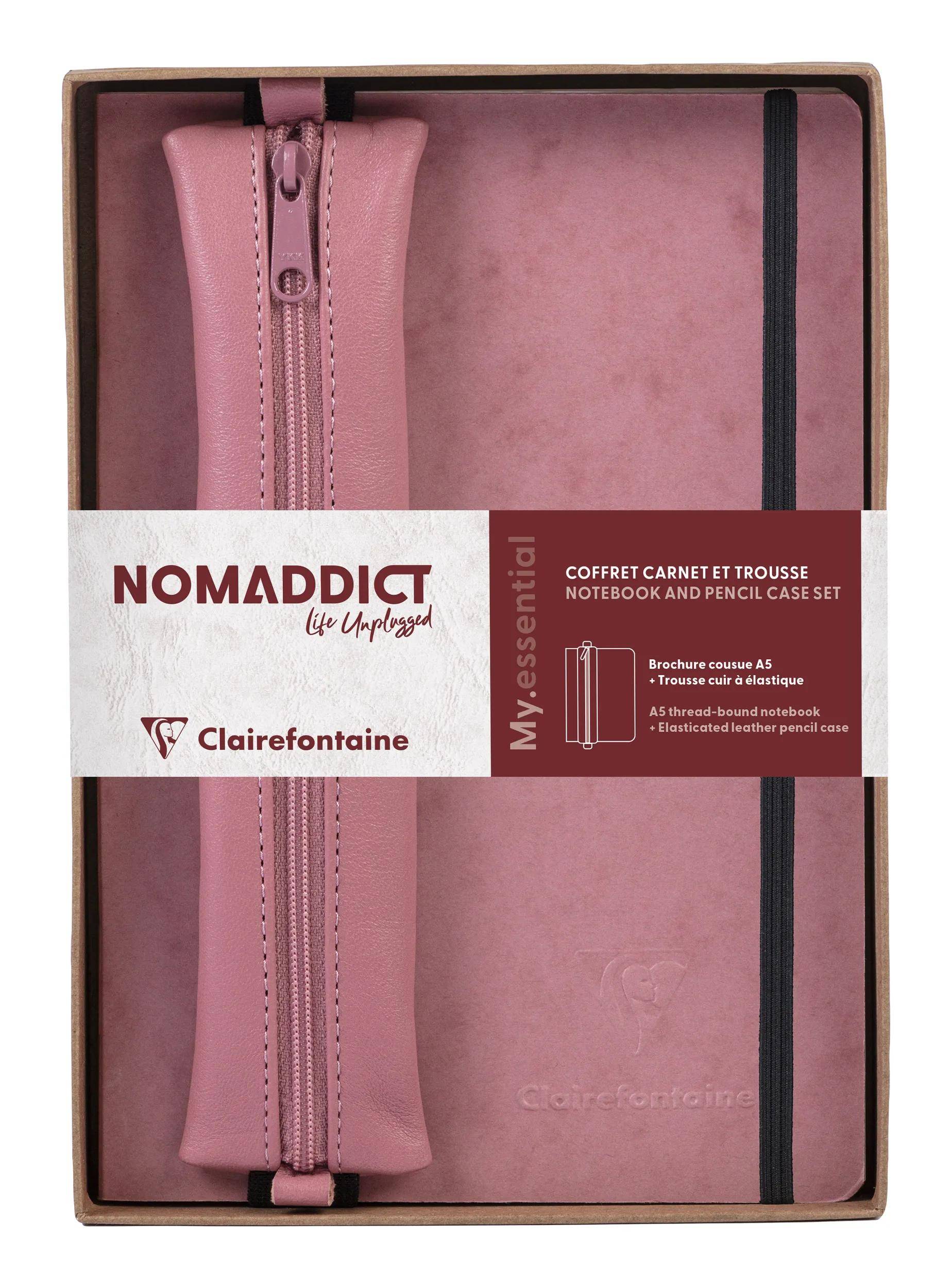 Clairefontaine Set Nomaddict, Notizbuch A5 liniert + Federmäppchen, rosa 793467C