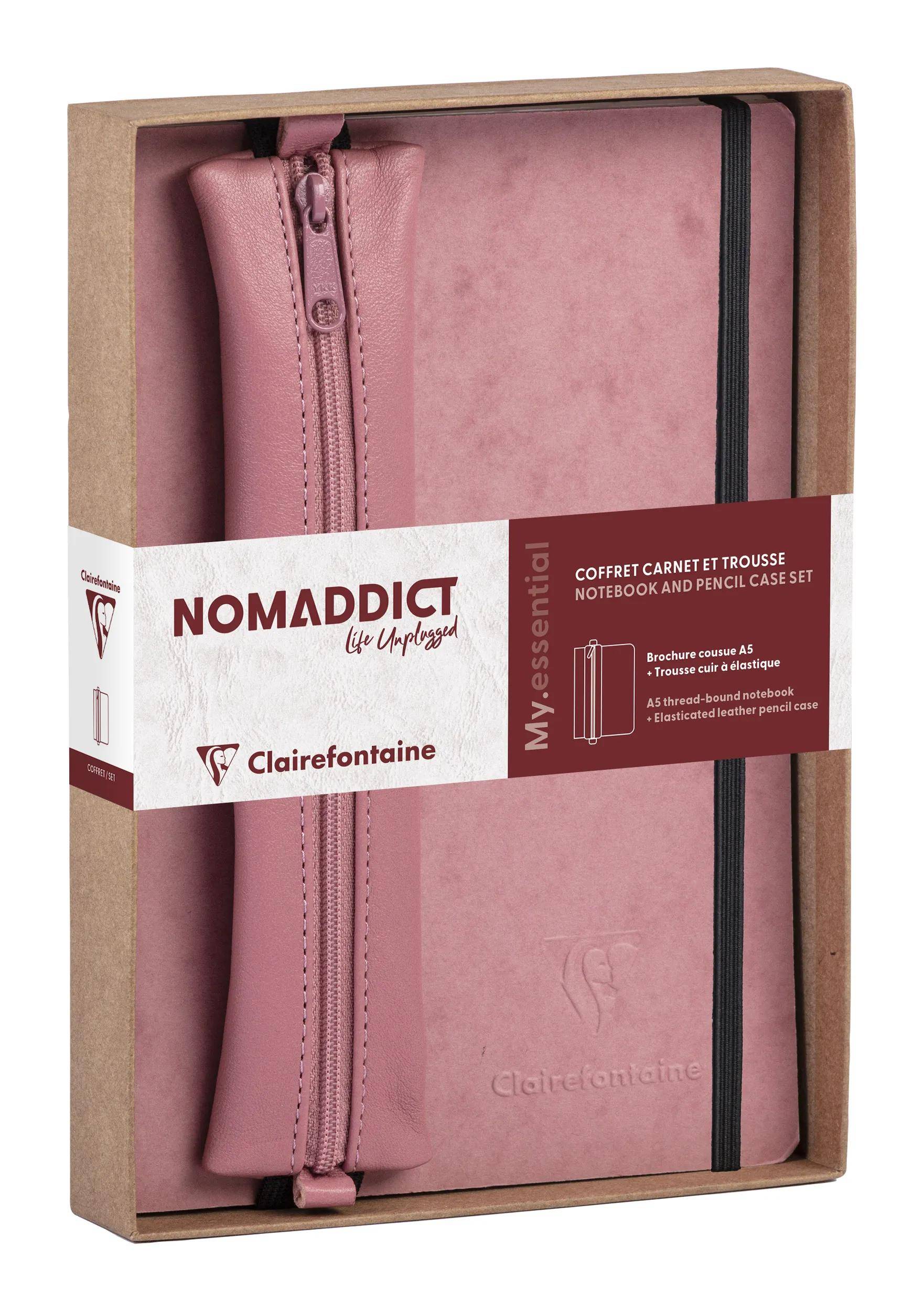 Clairefontaine Set Nomaddict, Notizbuch A5 liniert + Federmäppchen, rosa 793467C