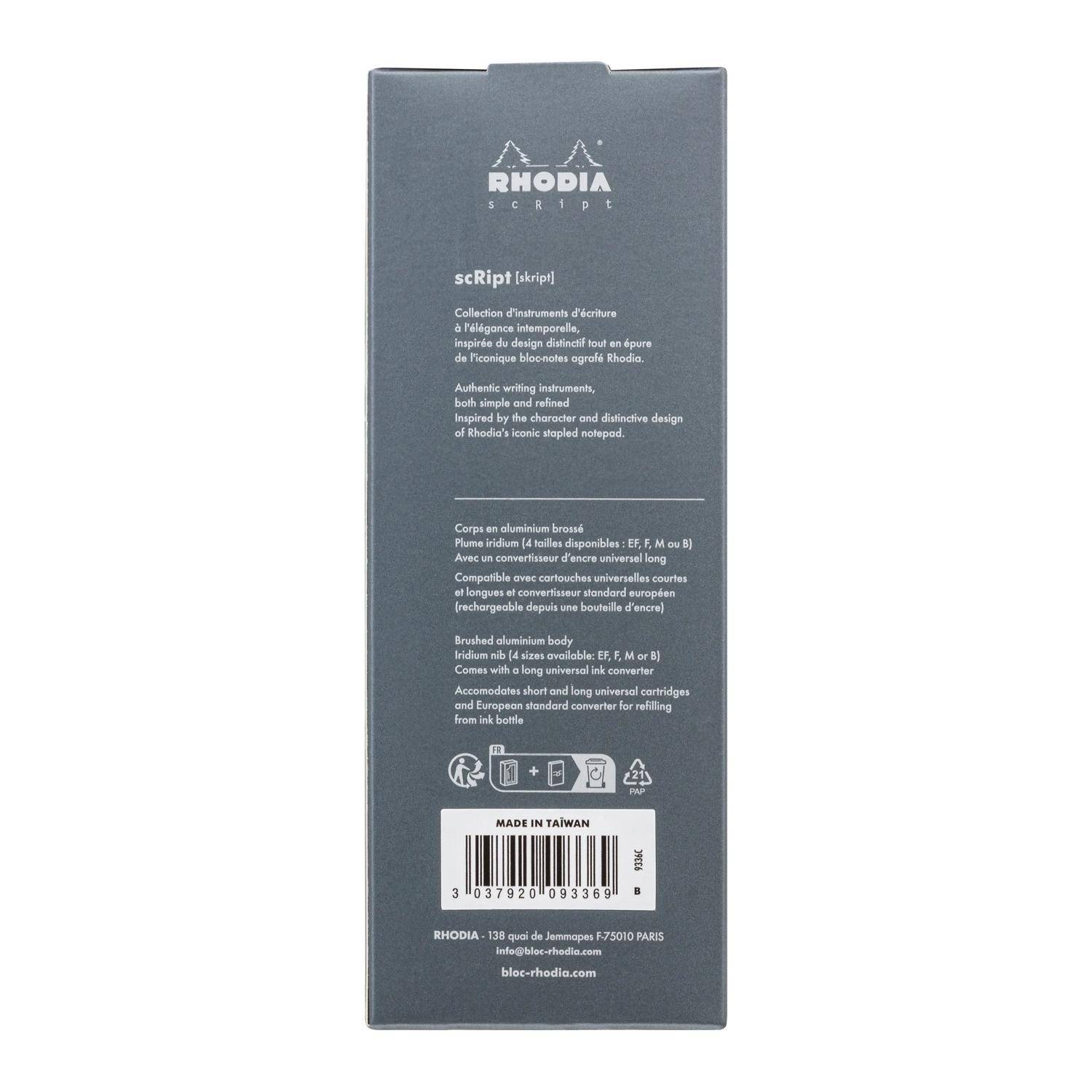 Rhodia Rhodia scRipt, Füllfederhalter, Federstärke B - Titan 9336C