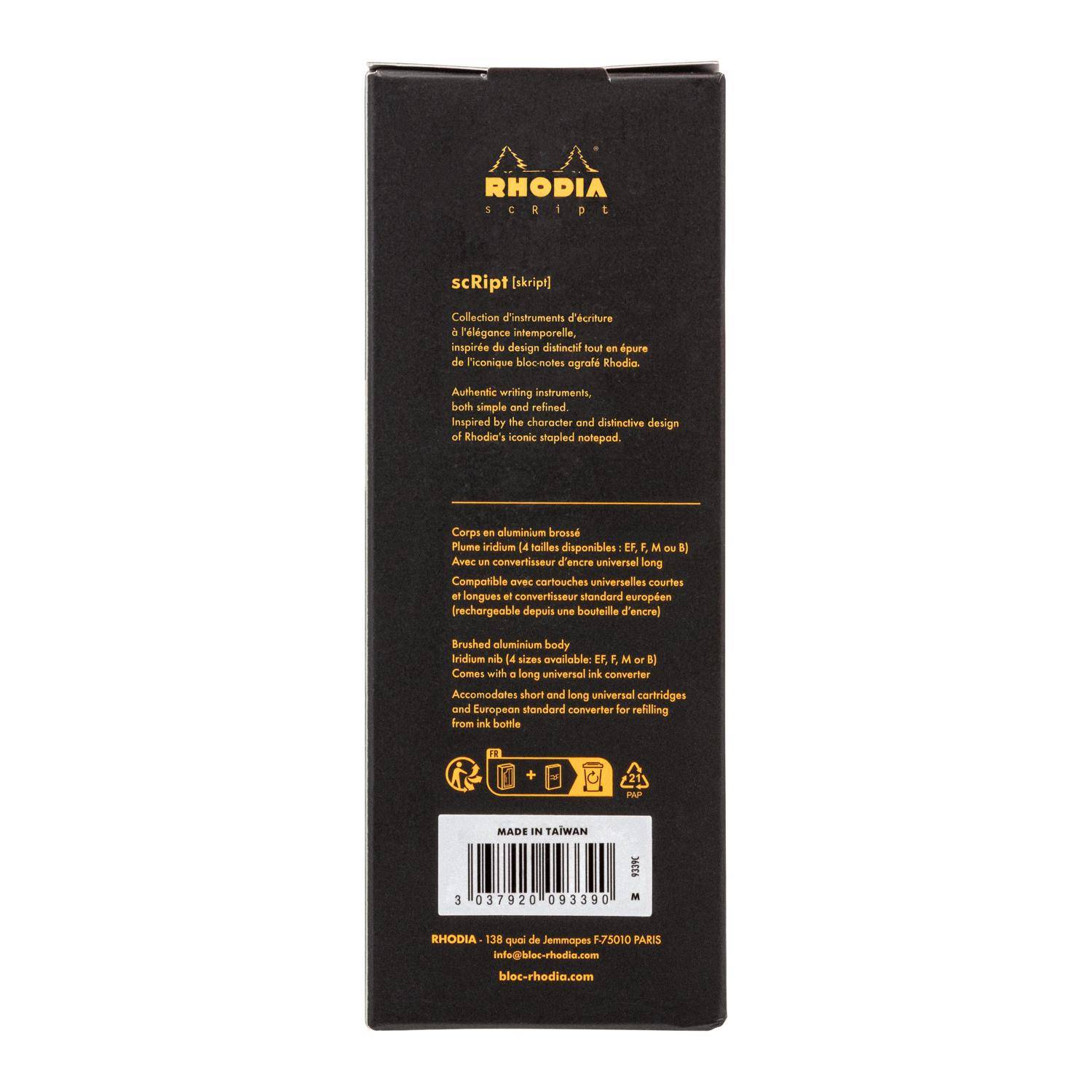 Rhodia Rhodia scRipt, Füllfederhalter, Federstärke M - Schwarz 9339C