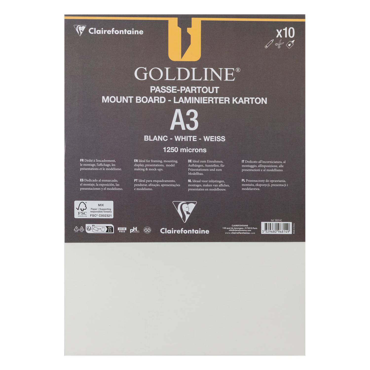 Clairefontaine 10 Passepartouts A3 weis, 1,25 mm 96814C