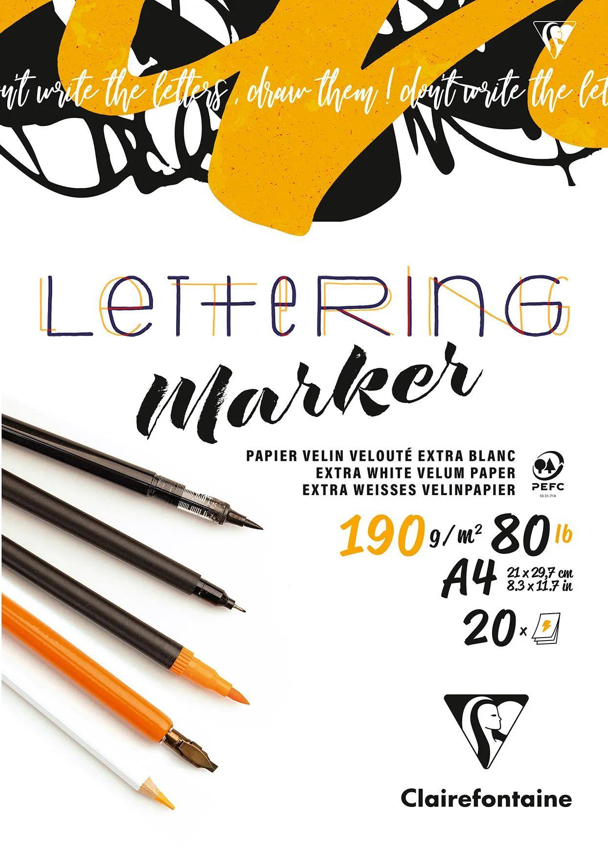 Clairefontaine 5x Lettering-Block A4 20Bl Velin 190 g 96581C