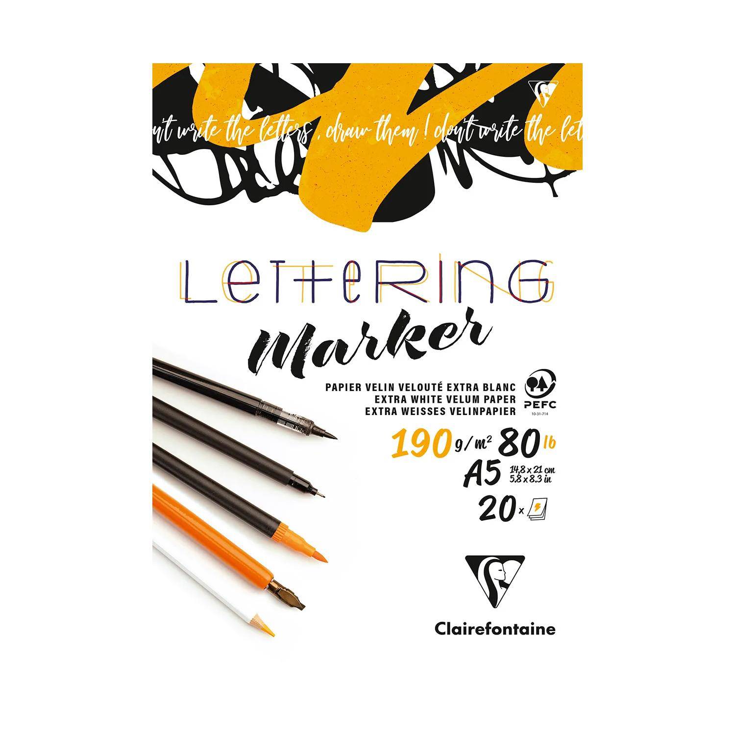 Clairefontaine 5x Lettering-Block A5 20Bl Velin 190 g 96580C