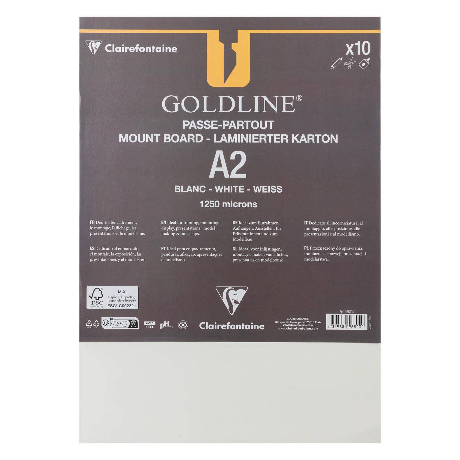 Clairefontaine 10 Passepartouts A2, weis, 1,25 mm 96810C