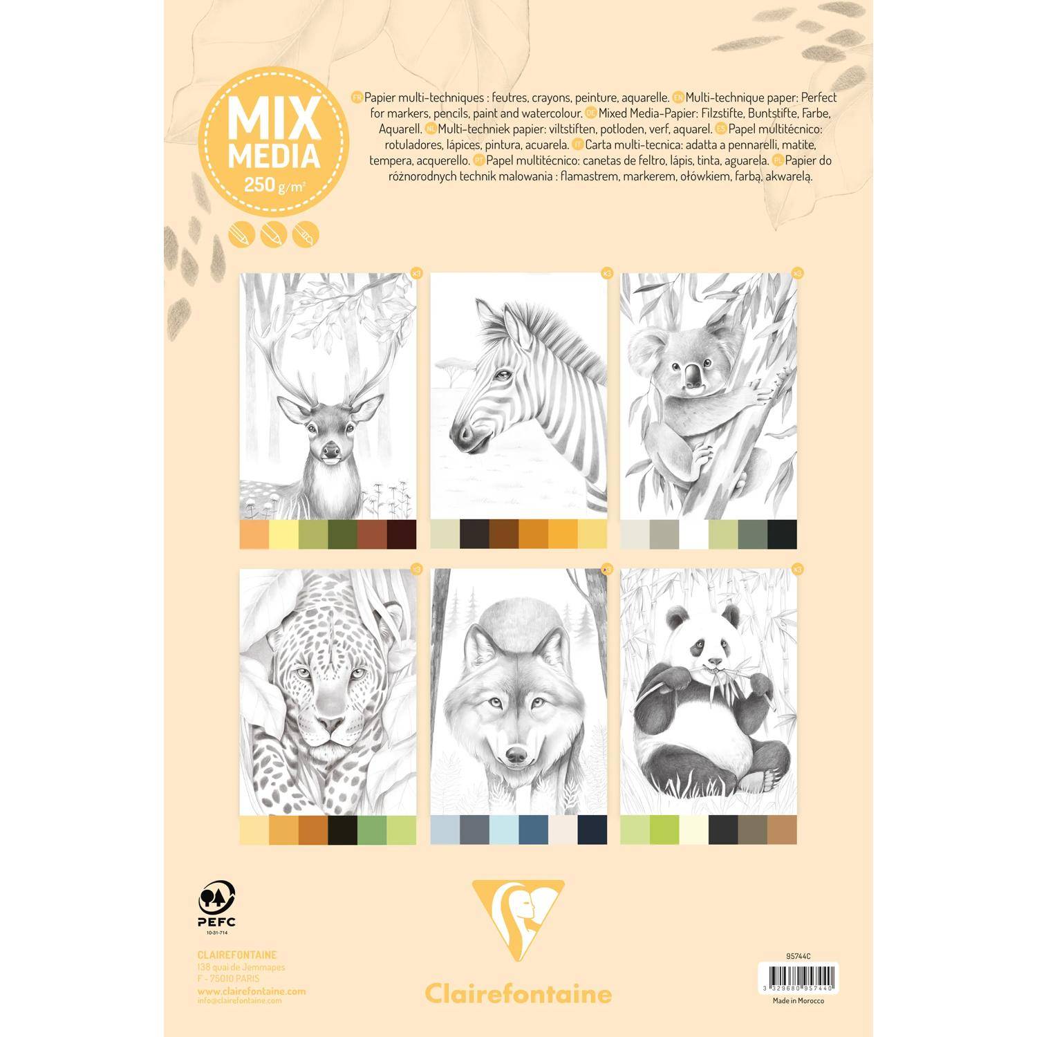 Clairefontaine 5x Odelia Malblock 20Bl A4 250g Tiere 95744C