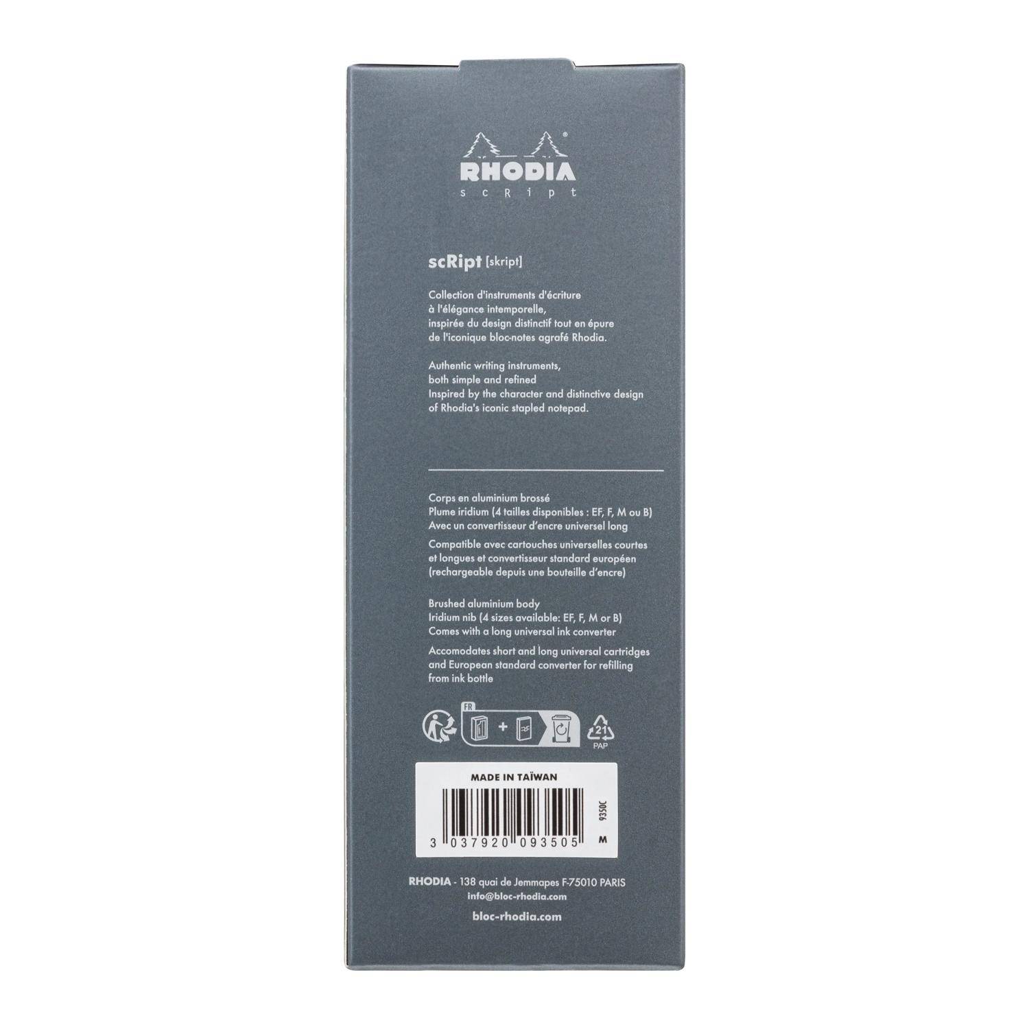Rhodia Rhodia scRipt, Füllfederhalter, Federstärke M - Titan 9350C