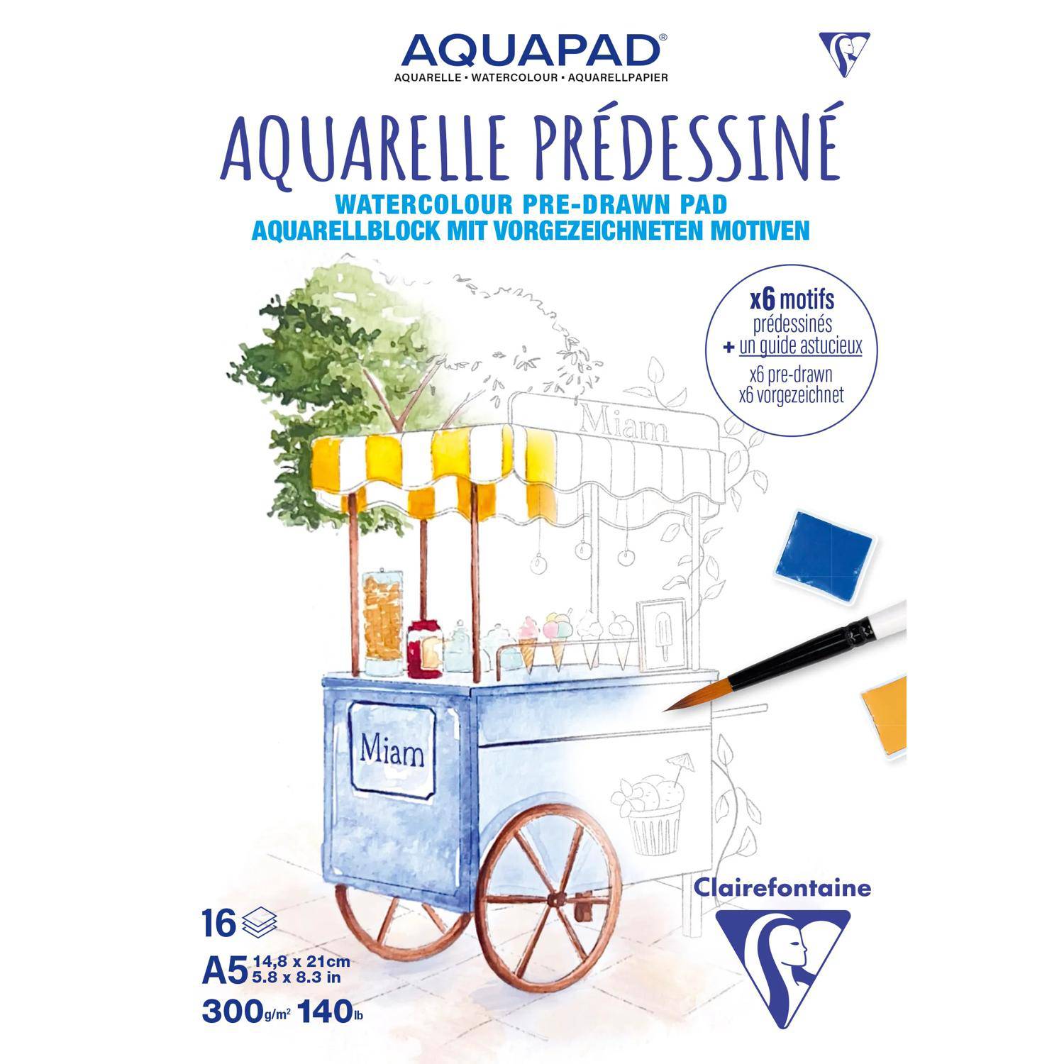 Clairefontaine 5x Aquarellblock Vorlagen A5 16Bl 300g 976071C