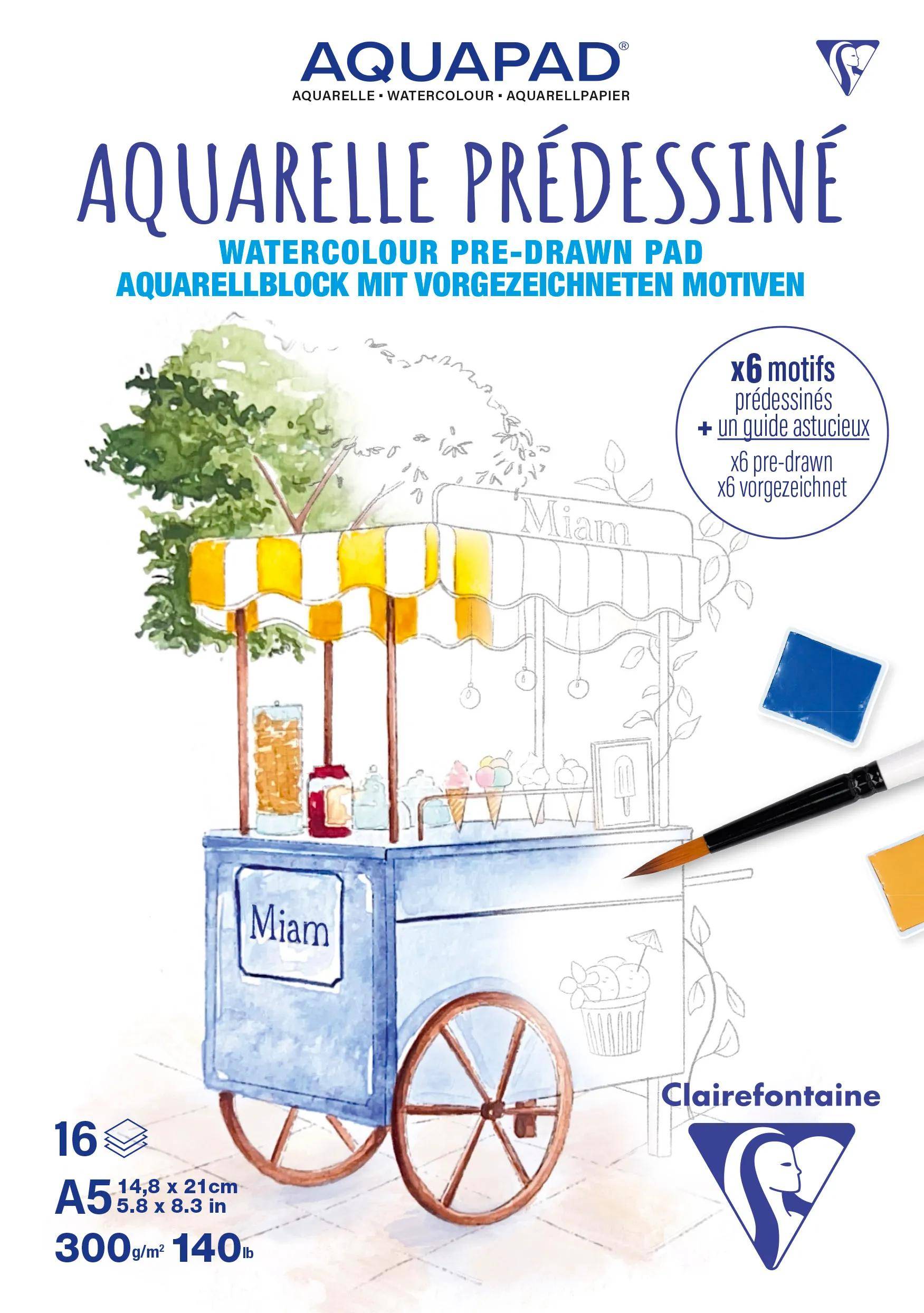 Clairefontaine 5x Aquarellblock Vorlagen A5 16Bl 300g 976071C