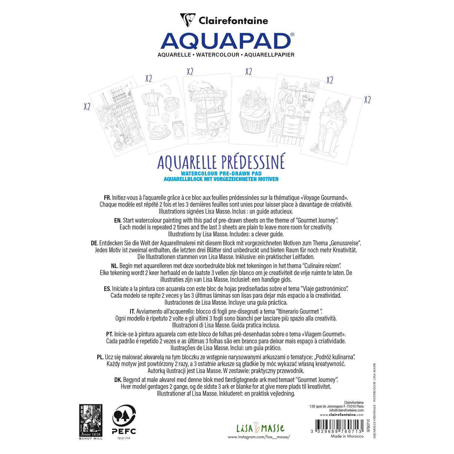 Clairefontaine 5x Aquarellblock Vorlagen A5 16Bl 300g 976071C