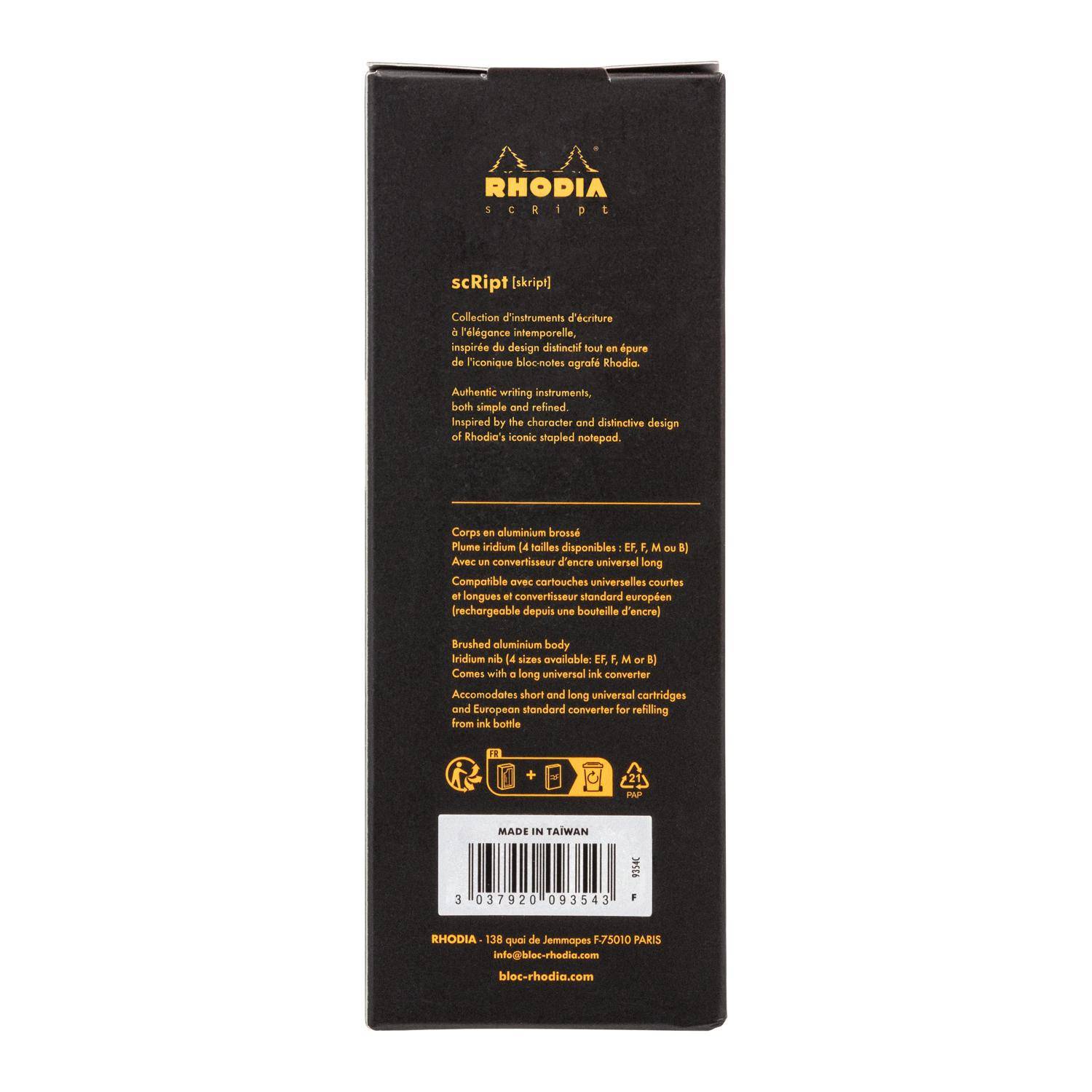 Rhodia Rhodia scRipt, Füllfederhalter, Federstärke F - Schwarz 9354C