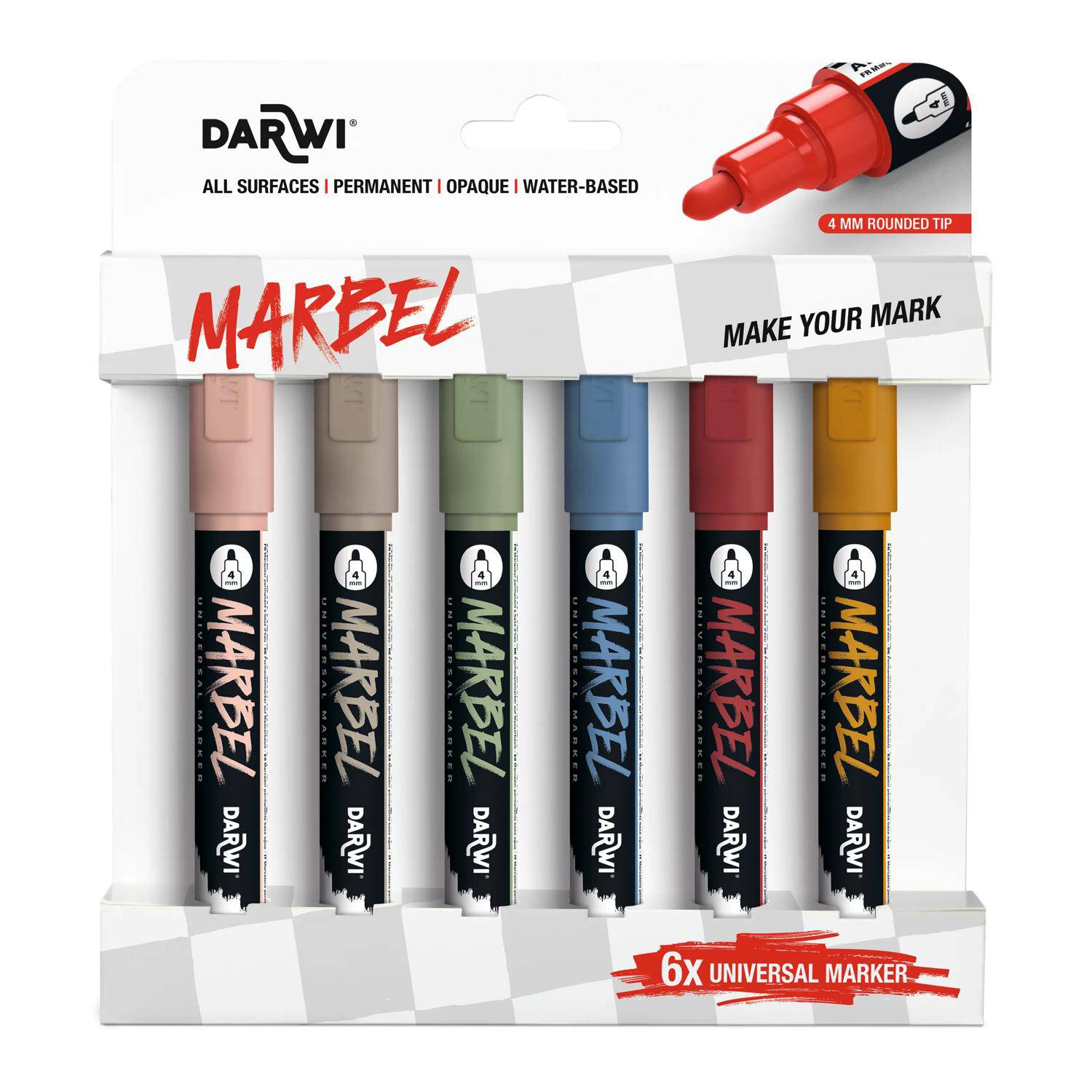 Darwi Set 6 Universalmarkern Acrylfarben, Rund 4mm, Natur DA0226004K01C