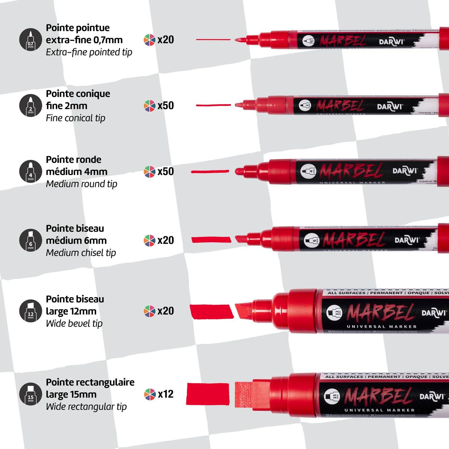Darwi Set 6 Universalmarkern Acrylfarben, Rund 4mm, Neonfarben DA0246004K01C