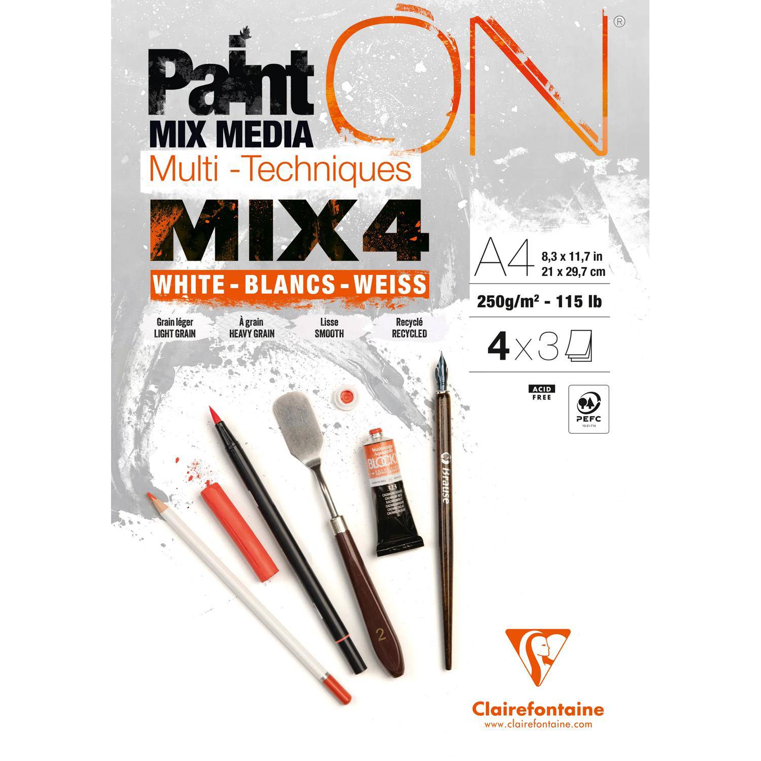 Clairefontaine 5x PaintON-12Bl Mix 4Ws x3Bl A4 250g 975995C