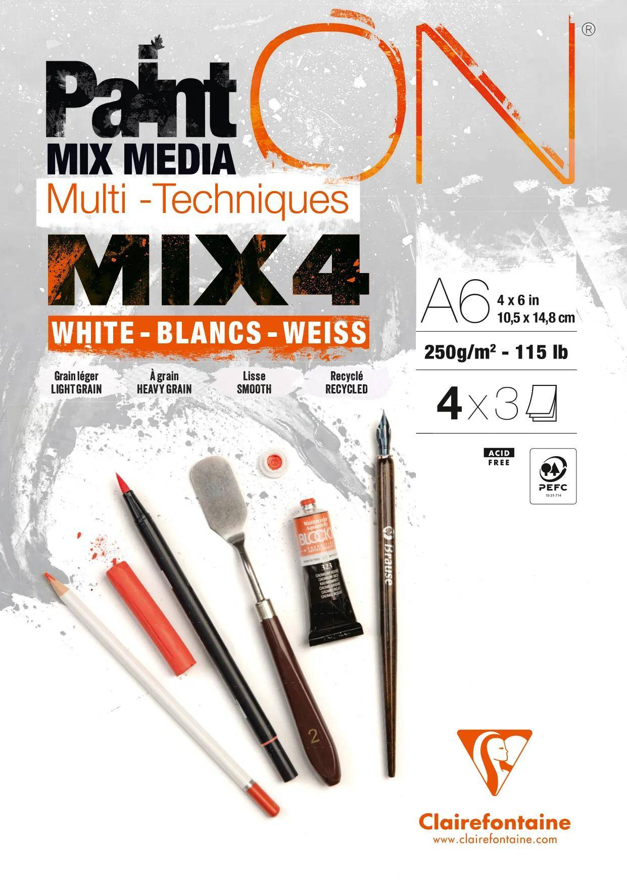 Clairefontaine 10x PaintON-12Bl Mix4 ws x 3Bl A6 250g 975993C