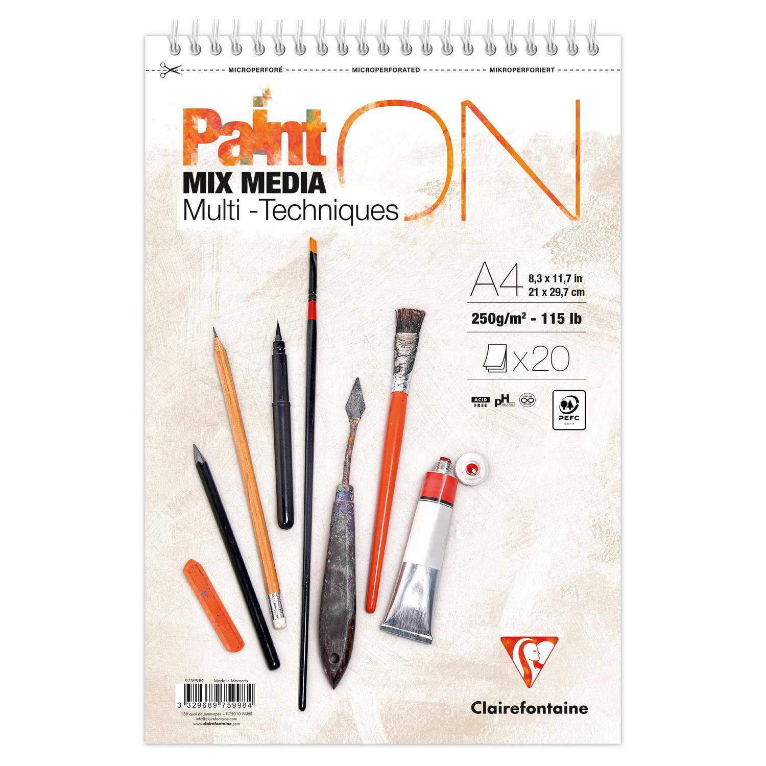 Clairefontaine 4x PaintON Spir weis 20 Bl 250 g, A4+ 975998C