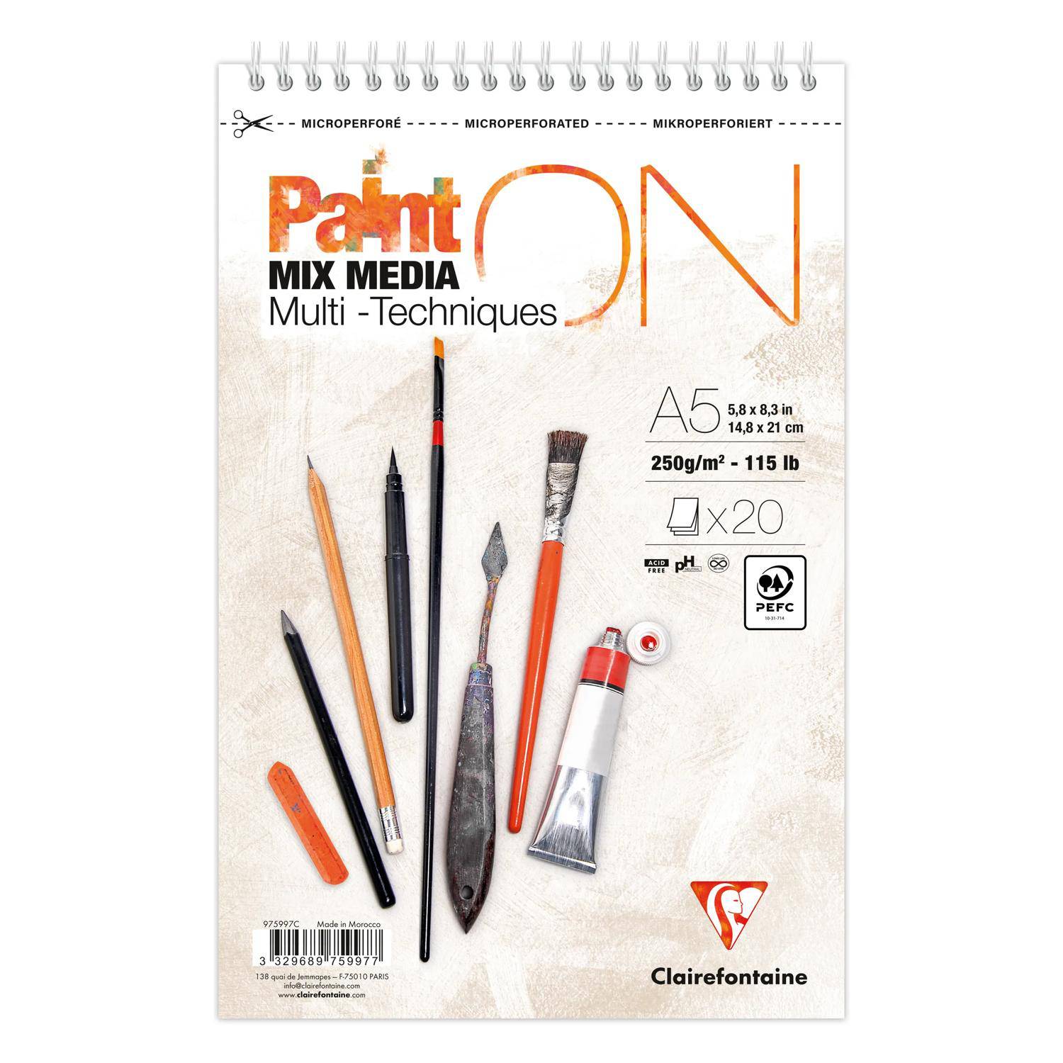 Clairefontaine 4x PaintON Spir weis 20 Bl 250 g A5+ 975997C