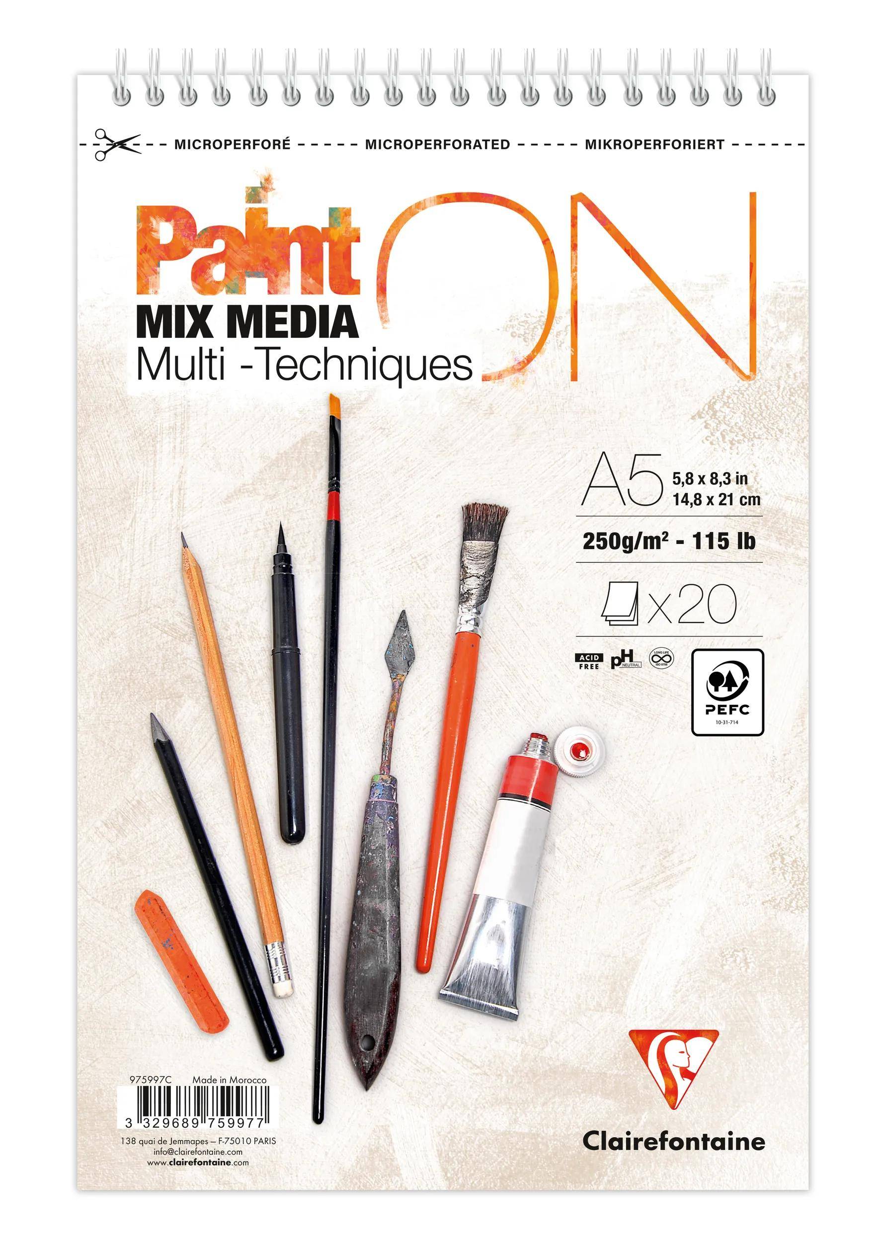 Clairefontaine 4x PaintON Spir weis 20 Bl 250 g A5+ 975997C