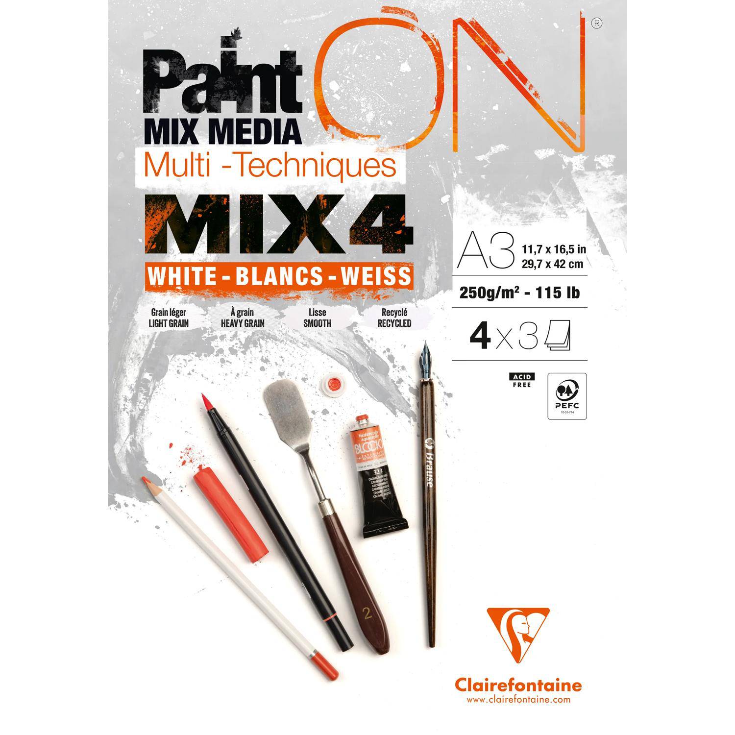 Clairefontaine 5x PaintON-12Bl Mix 4Ws x3Bl A3 250 g 975996C