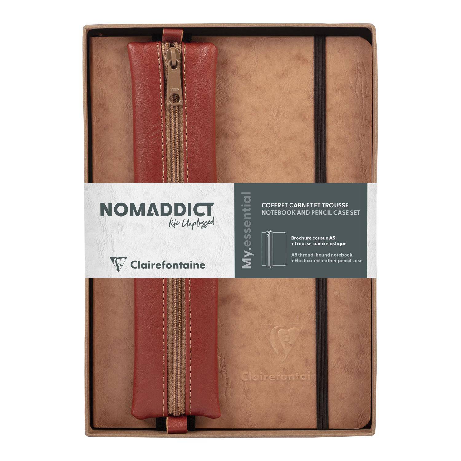 Clairefontaine Set Nomaddict, Notizbuch A5 DOT + Federmäppchen, tabak 793439C