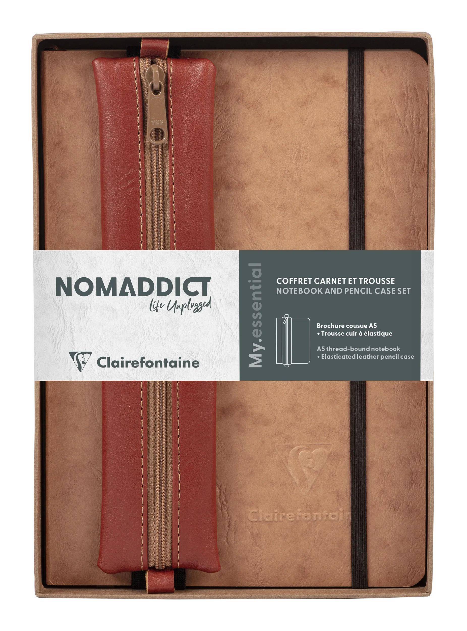 Clairefontaine Set Nomaddict, Notizbuch A5 DOT + Federmäppchen, tabak 793439C