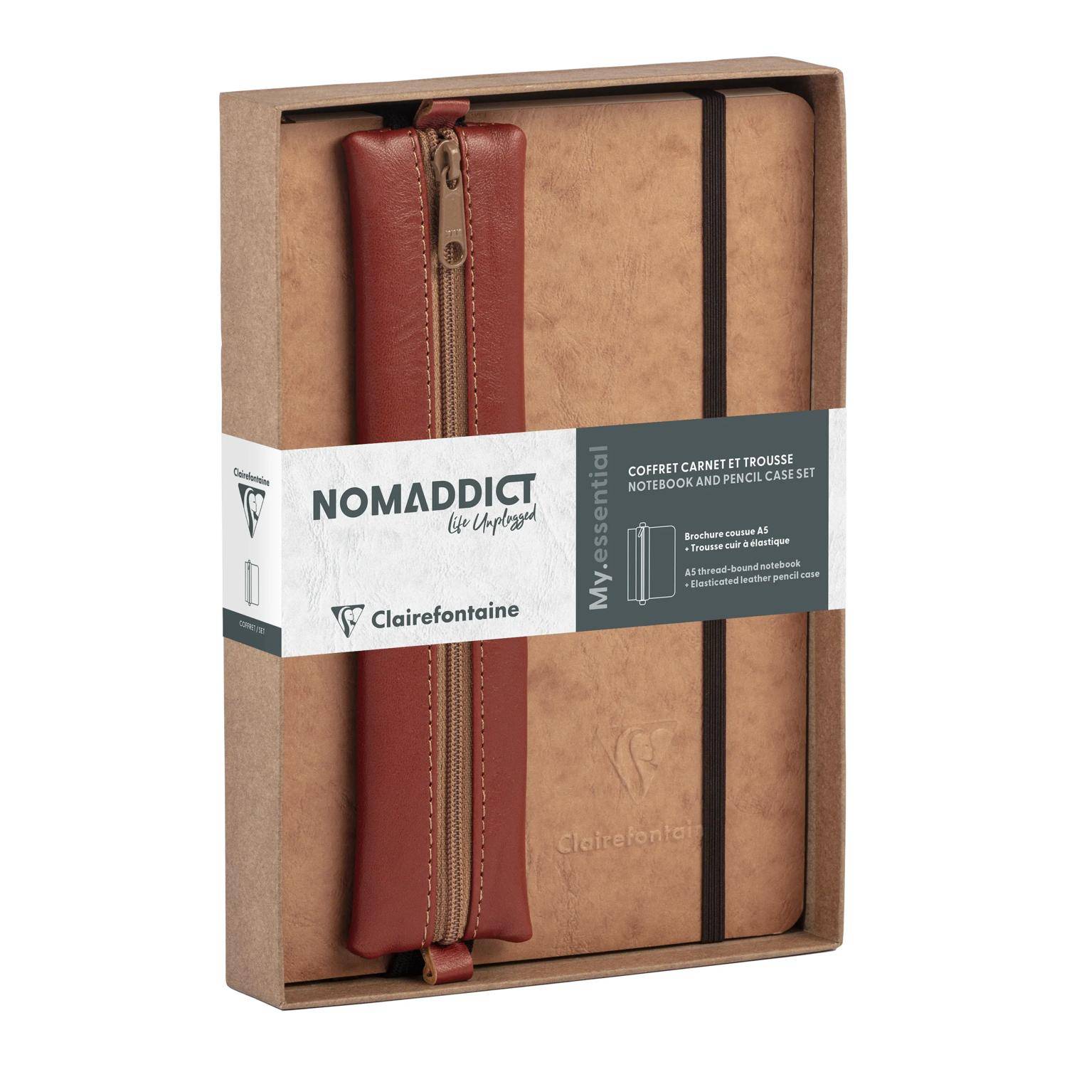 Clairefontaine Set Nomaddict, Notizbuch A5 DOT + Federmäppchen, tabak 793439C