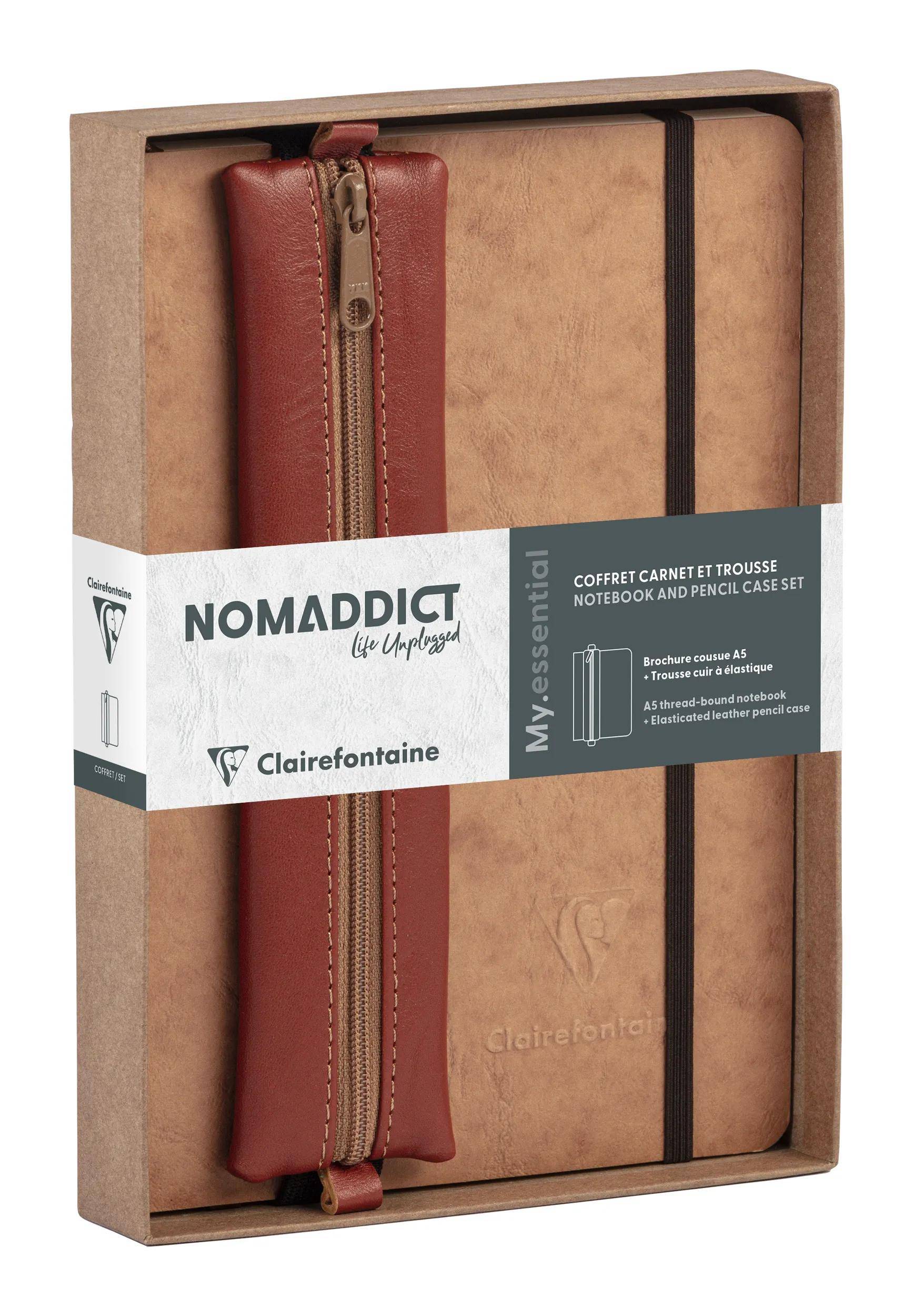 Clairefontaine Set Nomaddict, Notizbuch A5 DOT + Federmäppchen, tabak 793439C