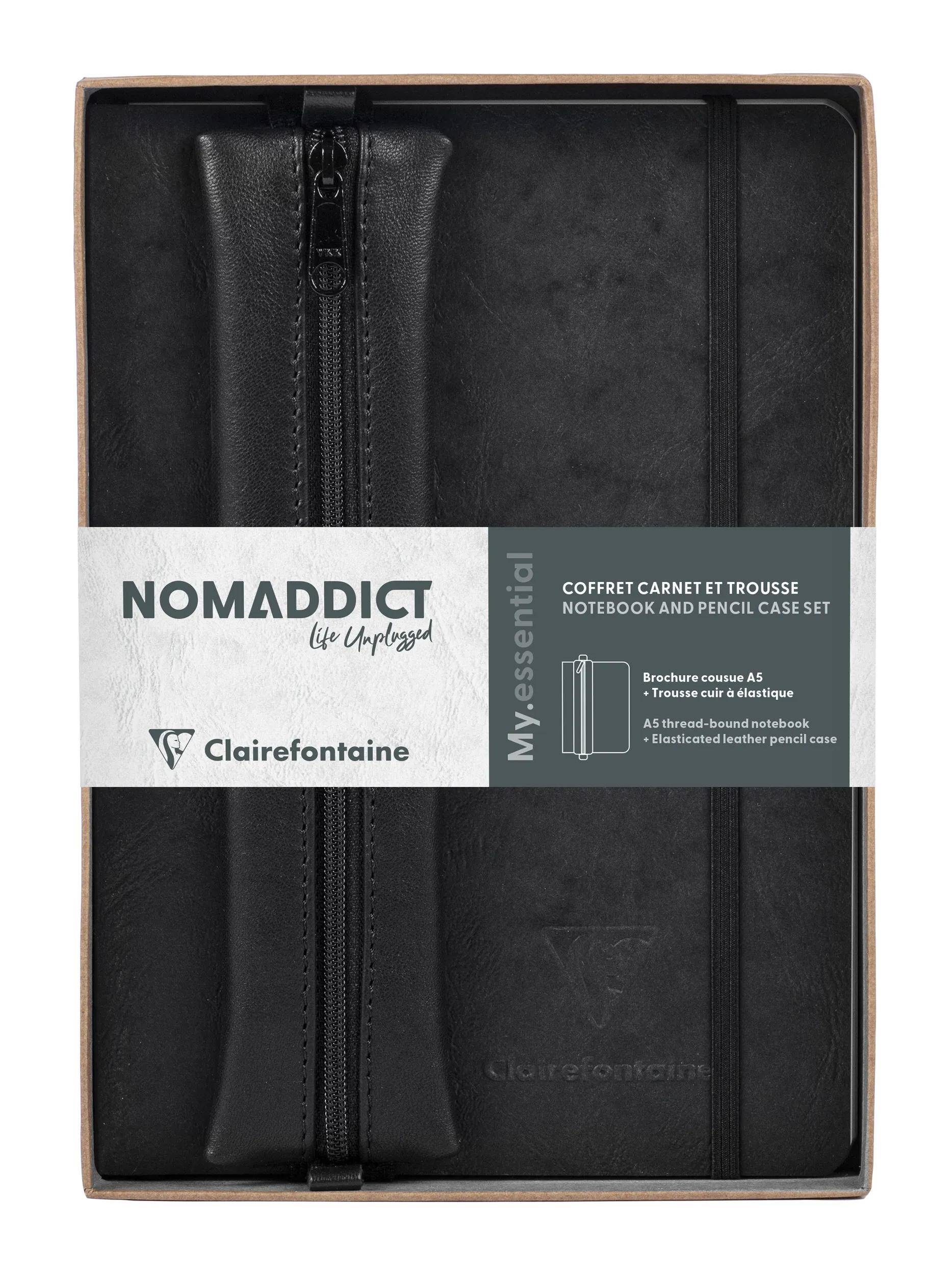 Clairefontaine Set Nomaddict, Notizbuch A5 DOT + Federmäppchen, schwarz 793438C