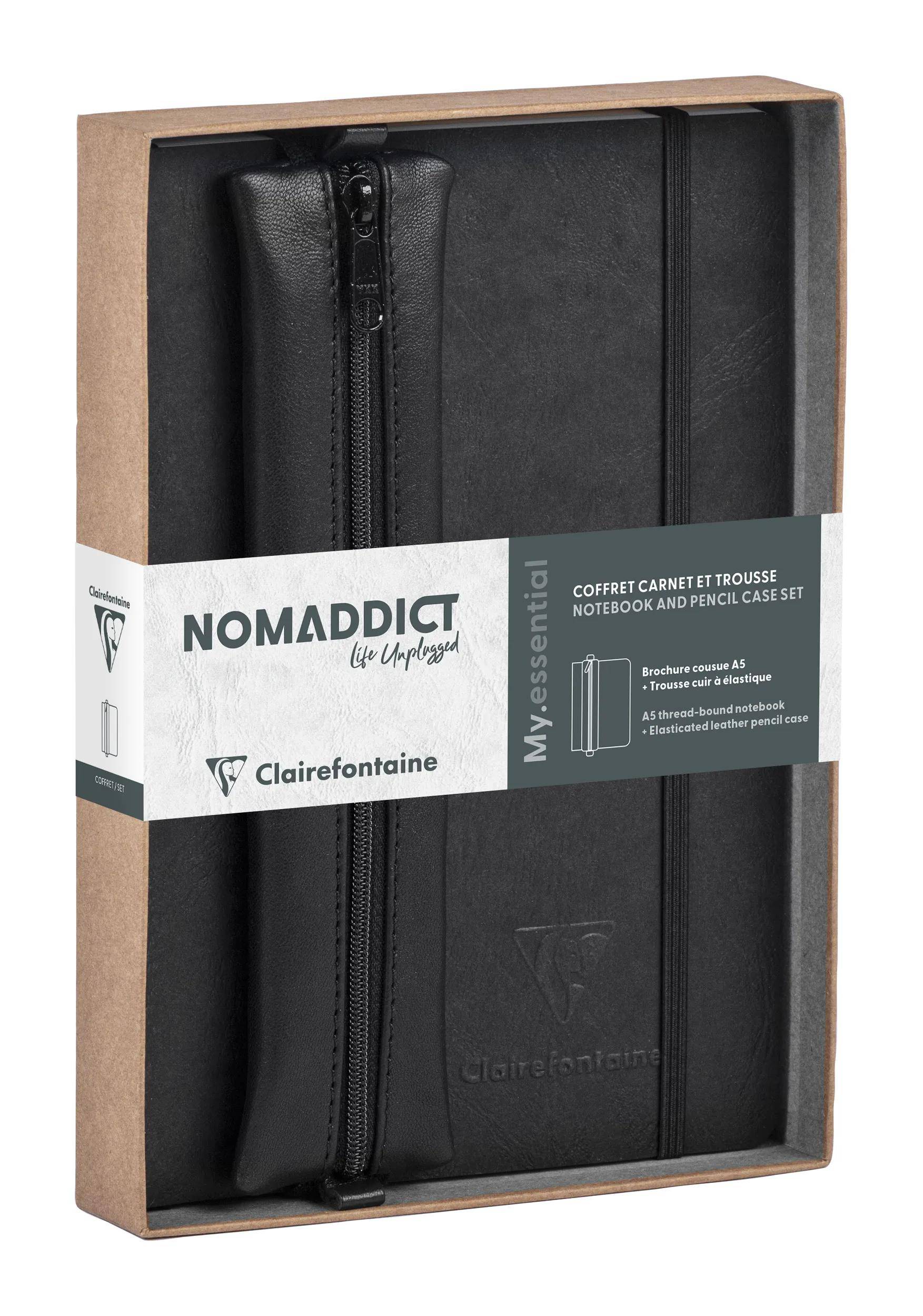 Clairefontaine Set Nomaddict, Notizbuch A5 DOT + Federmäppchen, schwarz 793438C