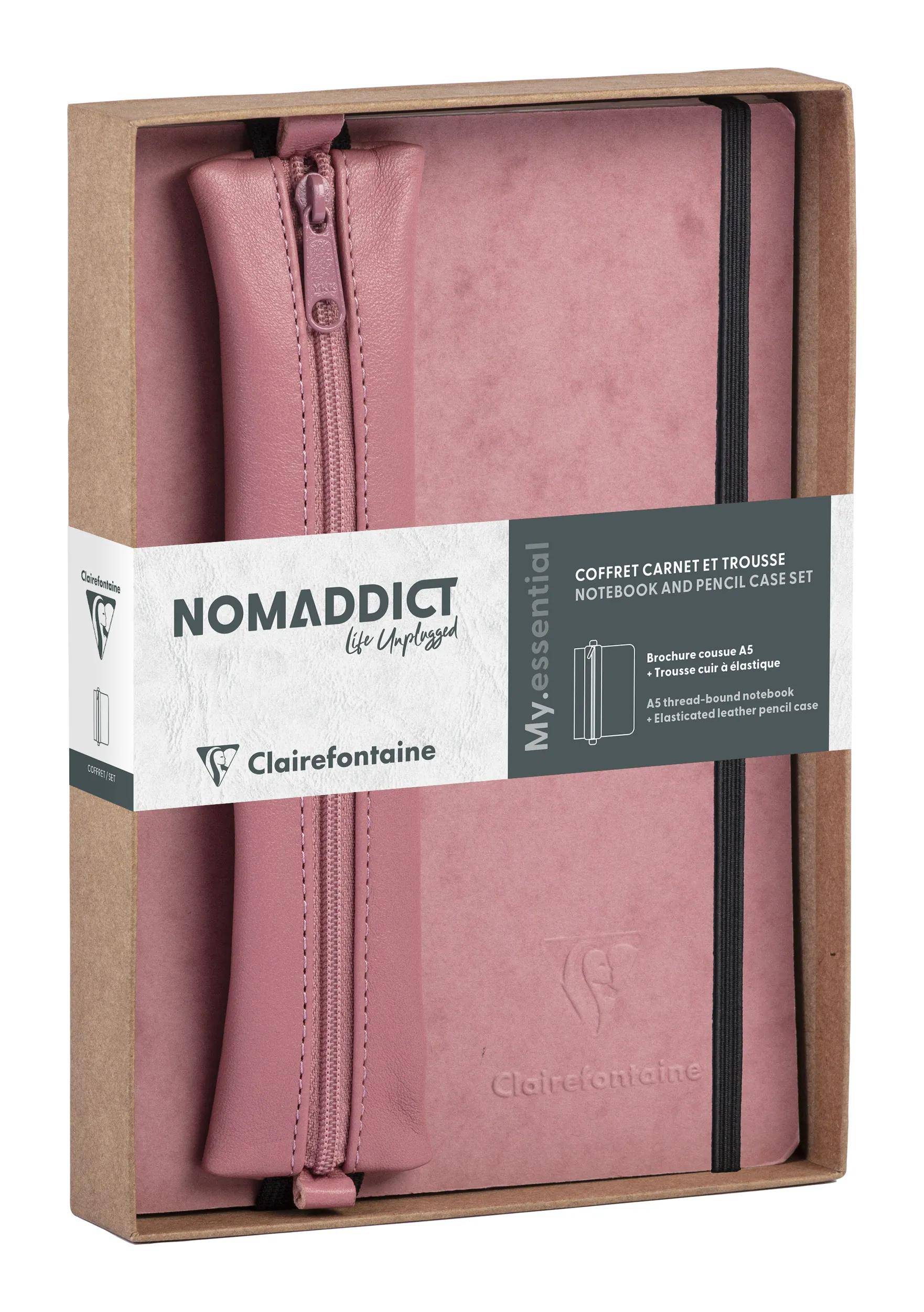 Clairefontaine Set Nomaddict, Notizbuch A5 DOT + Federmäppchen, rosa 793437C