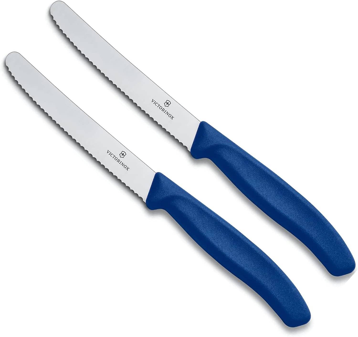 Victorinox Küchenmesser-Set 2 Stück (11cm, Extra scharfer Wellenschliff, Tafelmesser, Ergonomischer Griff, Spülmaschinengeeignet) (2er Set Blau)