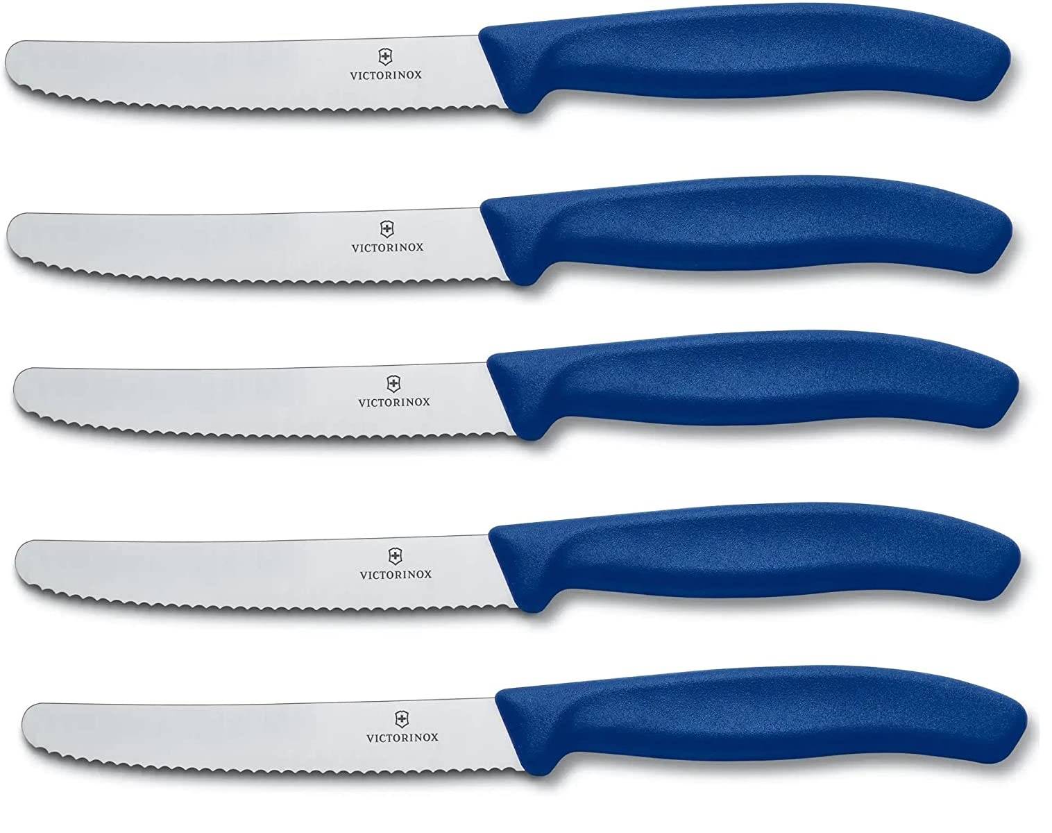 Victorinox Tomatenmesser Brötchenmesser Tafelmesser Set 5-teilig Swiss Classic (Blau)