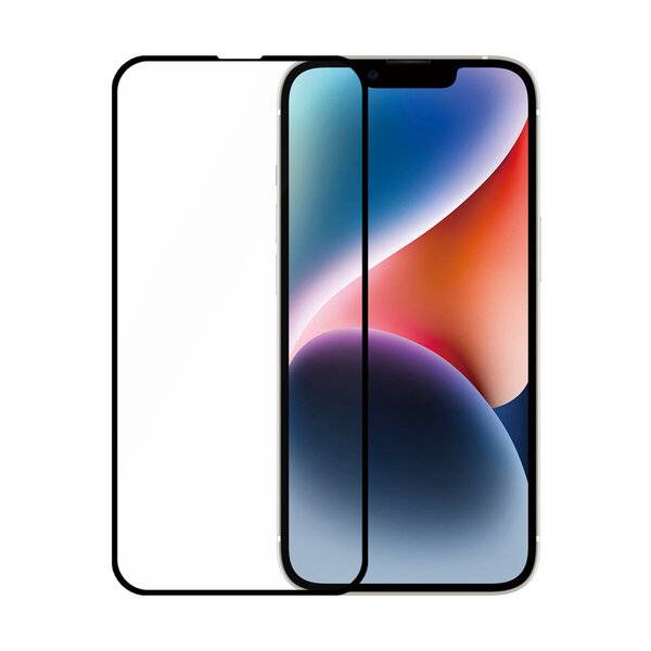 Zwei sich überlappende Smartphones in Vorderansicht, eines mit leerem Bildschirm und eines mit farbenfroh abstraktem Hintergrundbild.